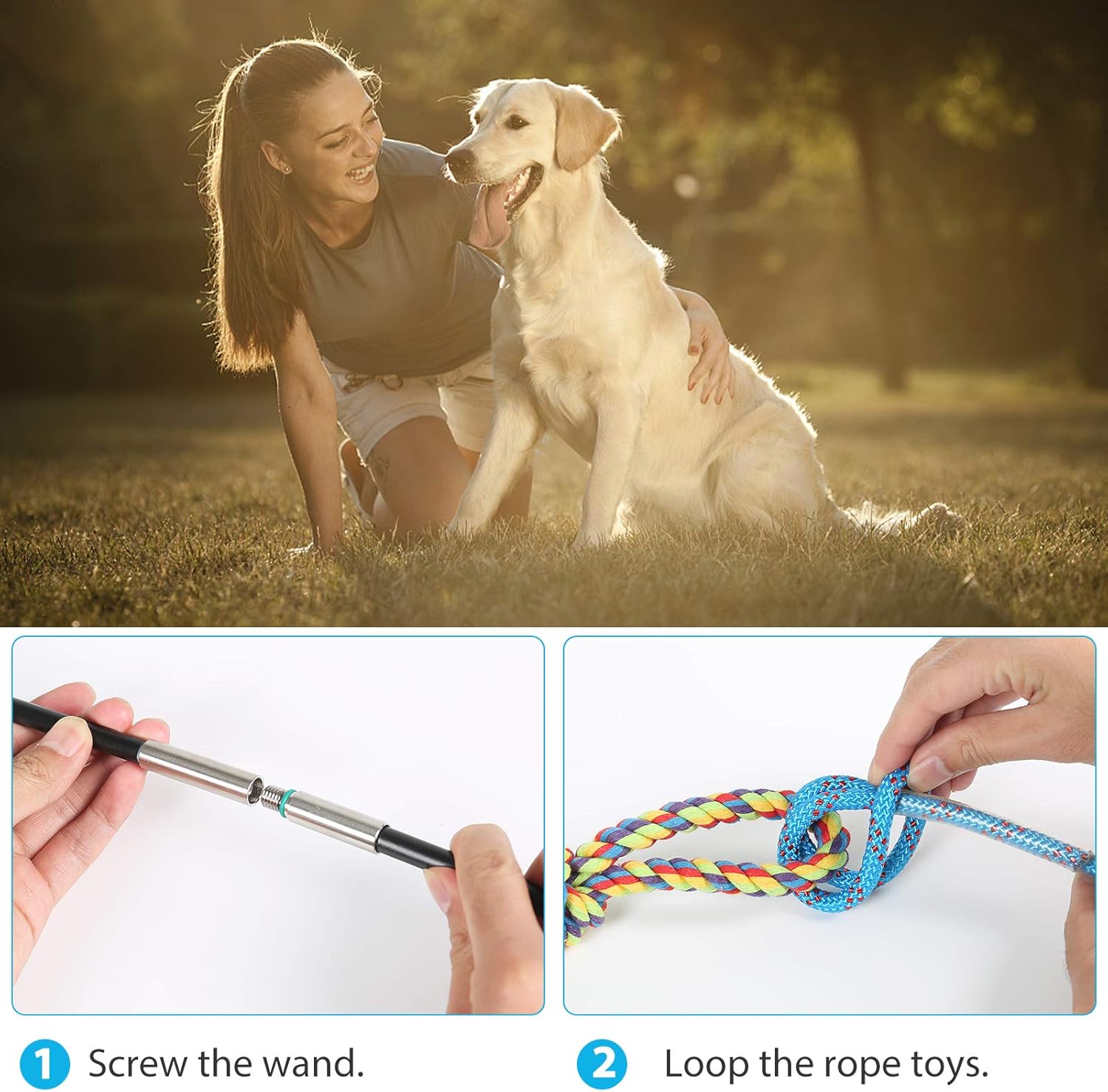 DIBBATU Flirt Pole for Dogs Interactive Dog Toys for Large Medium Small Dogs Chase and Tug of War, Dog Teaser Wand with Lure Chewing Toy for Outdoor Exercise & Training - Happypetzone.online - Image 6