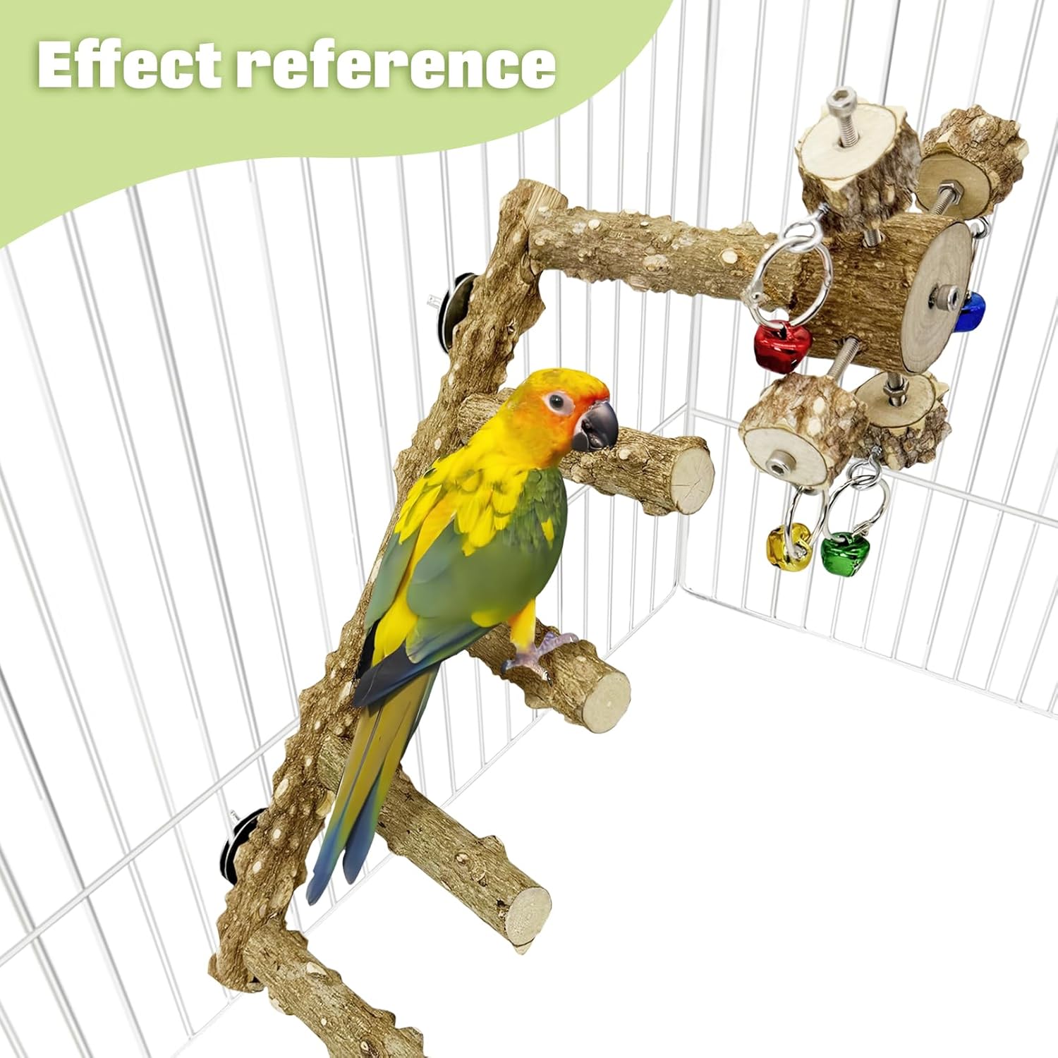 BNOSDM Natural Wood Bird Ladder Perch with Rotating Bell Toys-Exercise Stands for Parrot Climbing Chewing Parakeet Bridge Cage Accessories for Cockatiel, Conures, Lovebirds, Budgie - Happypetzone.online - Image 3