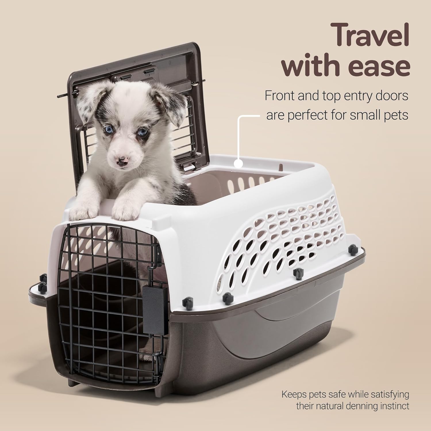 Petmate Dog Crates for Small Dogs & Cat Carriers, Two-Door Plastic Pet Kennel, Top & Front Loading, Made in USA, 19", White - Happypetzone.online - Image 2