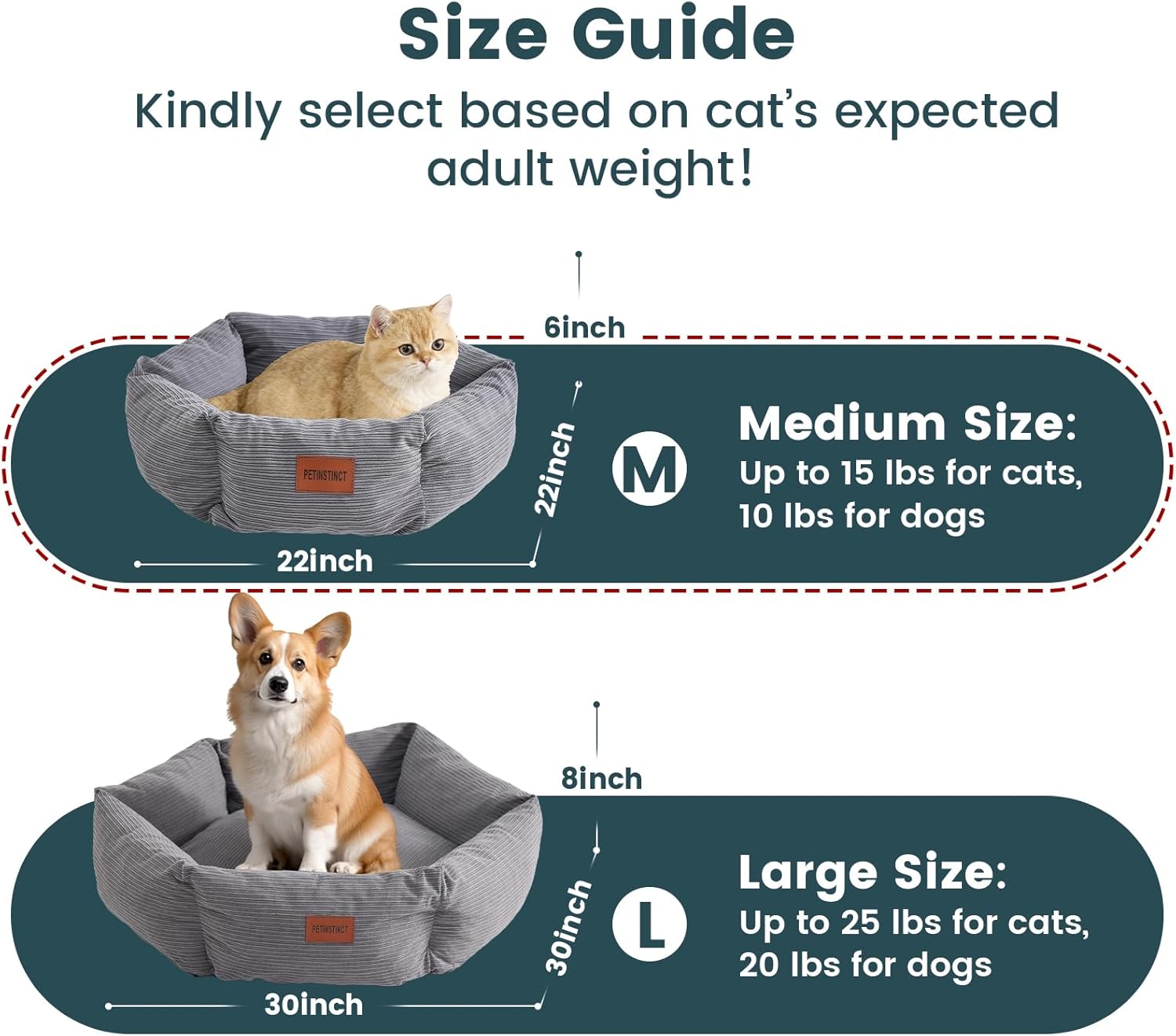 Cat Bed, 22 Inch Washable Corduroy Cat and Small Dog Bed with Removable Cover & Anti-Slip Bottom, Calming Comfort Pet Bed for Pets up to 15 lbs (Gray) - Happypetzone.online - Image 2