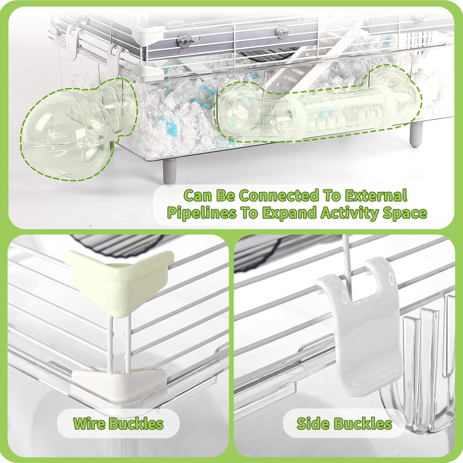 Large Multilevel Hamster Cage 22x12x15in for Dwarf Hamster Robo Hamster with 2 Platforms, Exercise Wheel, 3 Connectable Tube Ports, 2 Ladders, Sunroof Door, Plastic Metal Wire, Clear/Gray - Happypetzone.online - Image 5