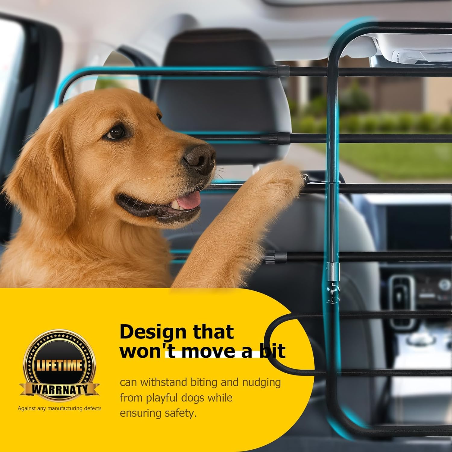 Universal Fit Dog Barrier for SUV,Sedan,Truck,Front/Back Seat,Elastic 5 Ropes&Steel Hooks Firmly Fixed,42.5"–62"Width Adjustable,Dog Car Barrier Follow the Seat Movement,Durable Matte Paint - Happypetzone.online - Image 6