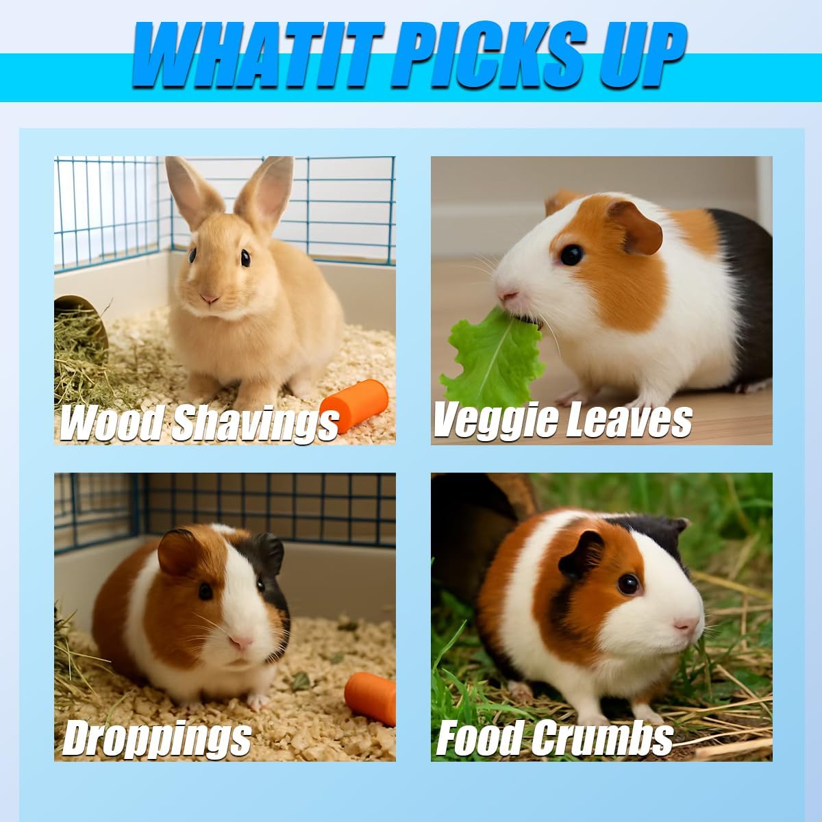 Guinea Pig Handheld Vacuum Cleaner Cage, Guinea Pig cage Cleaner, Rabbit Poop Vacuum, for Lightweight Cleanup of Guinea Pig, Rabbit, Hamster, Chinchilla, Reptile, Bird(Black) - Happypetzone.online - Image 4