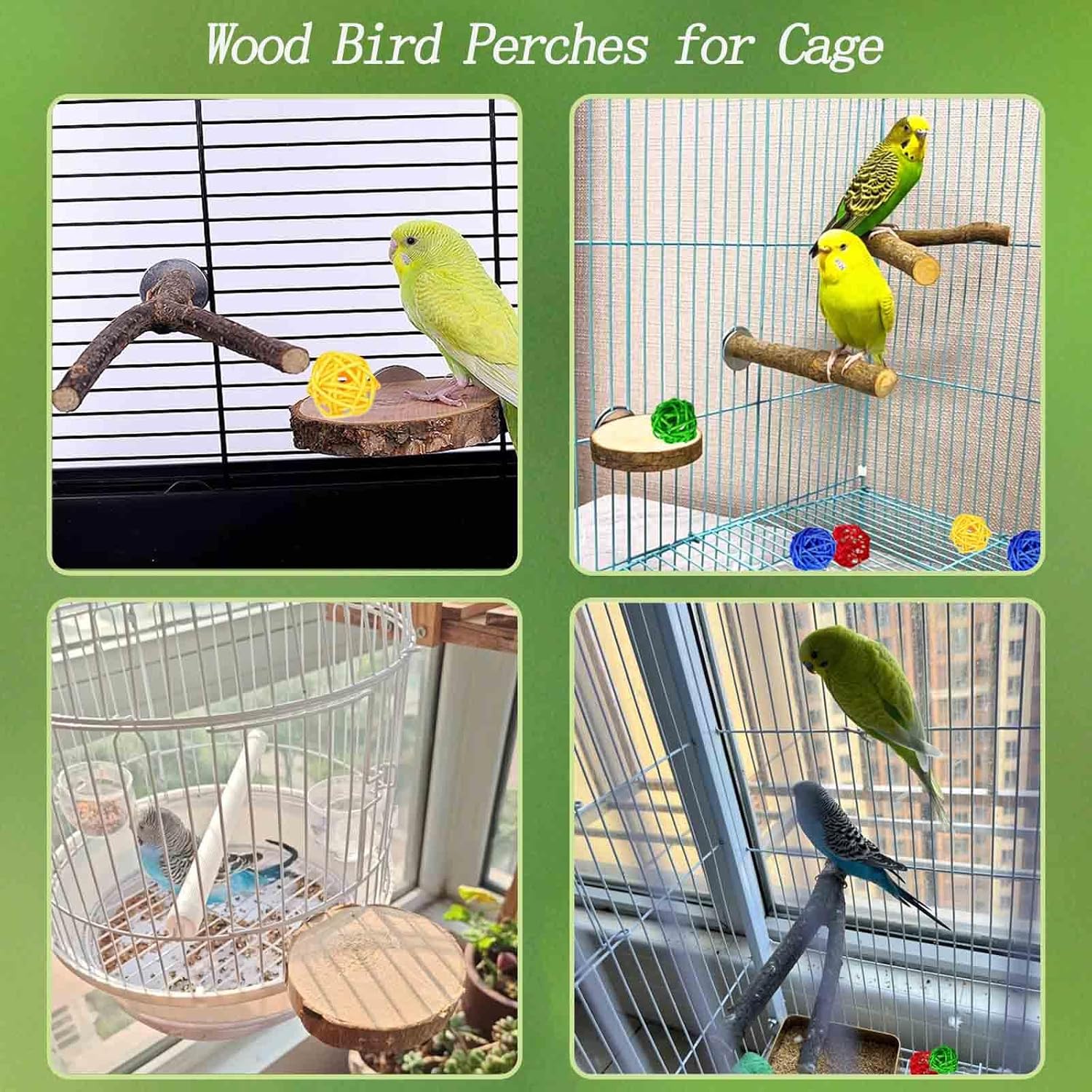 8 PCS Natural Wood Bird Perches Stand for Cage, 5 PCS Parrot Rattan Balls, Wooden Hanging Multi-Branch Perches Platform, Hammock Swing Toy for Parakeets, Budgies, Cockatiels, Conures, Macaws (13 PCS) - Happypetzone.online - Image 4