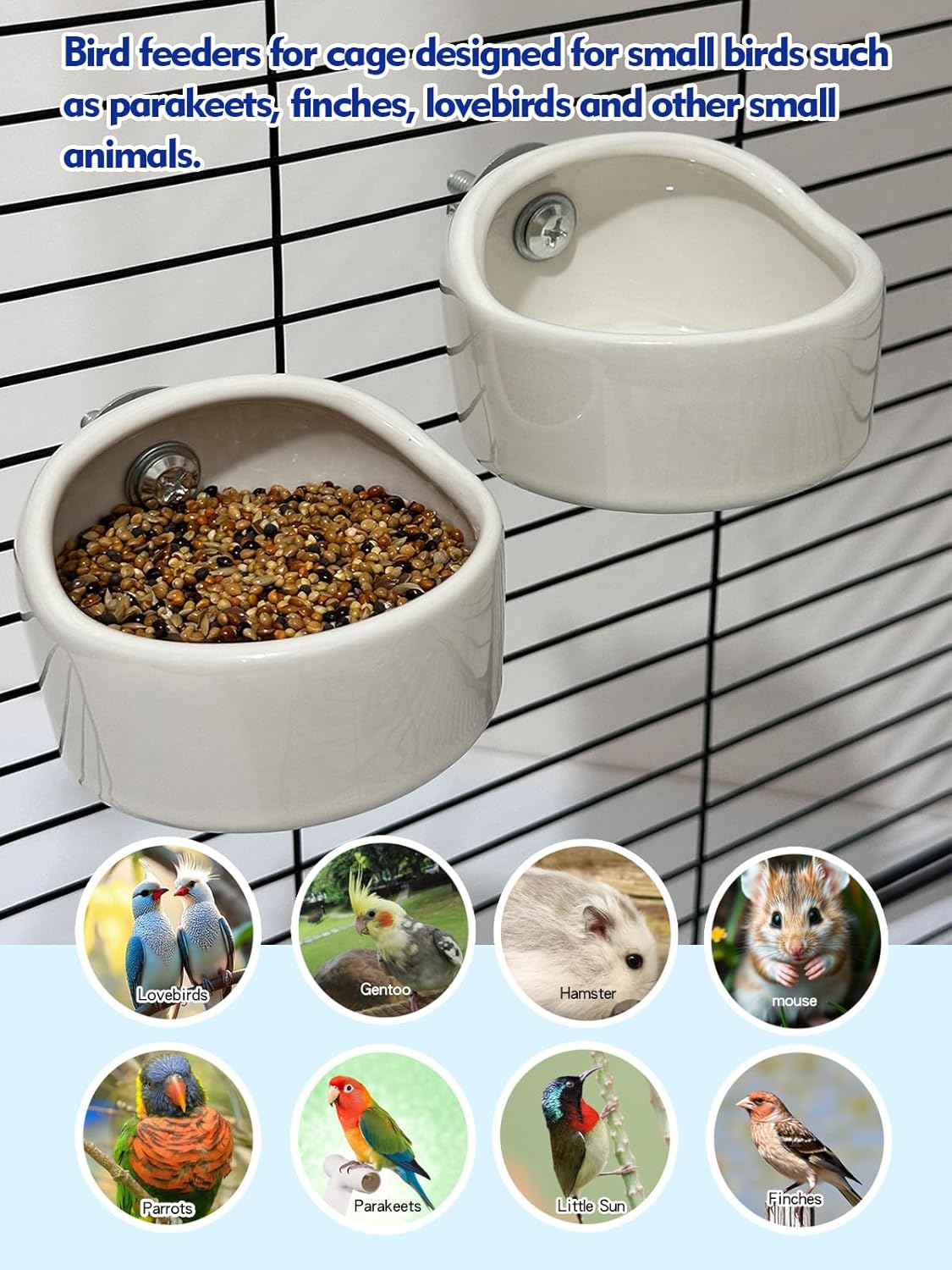 2 Pcs Ceramic Bird Food Bowl Hanging Parrot Food Bowl Pet Bird Bowls Birds Cage Holder for Budgie Finches Lovebirds Parakeet Cockatiels (White) - Happypetzone.online - Image 6