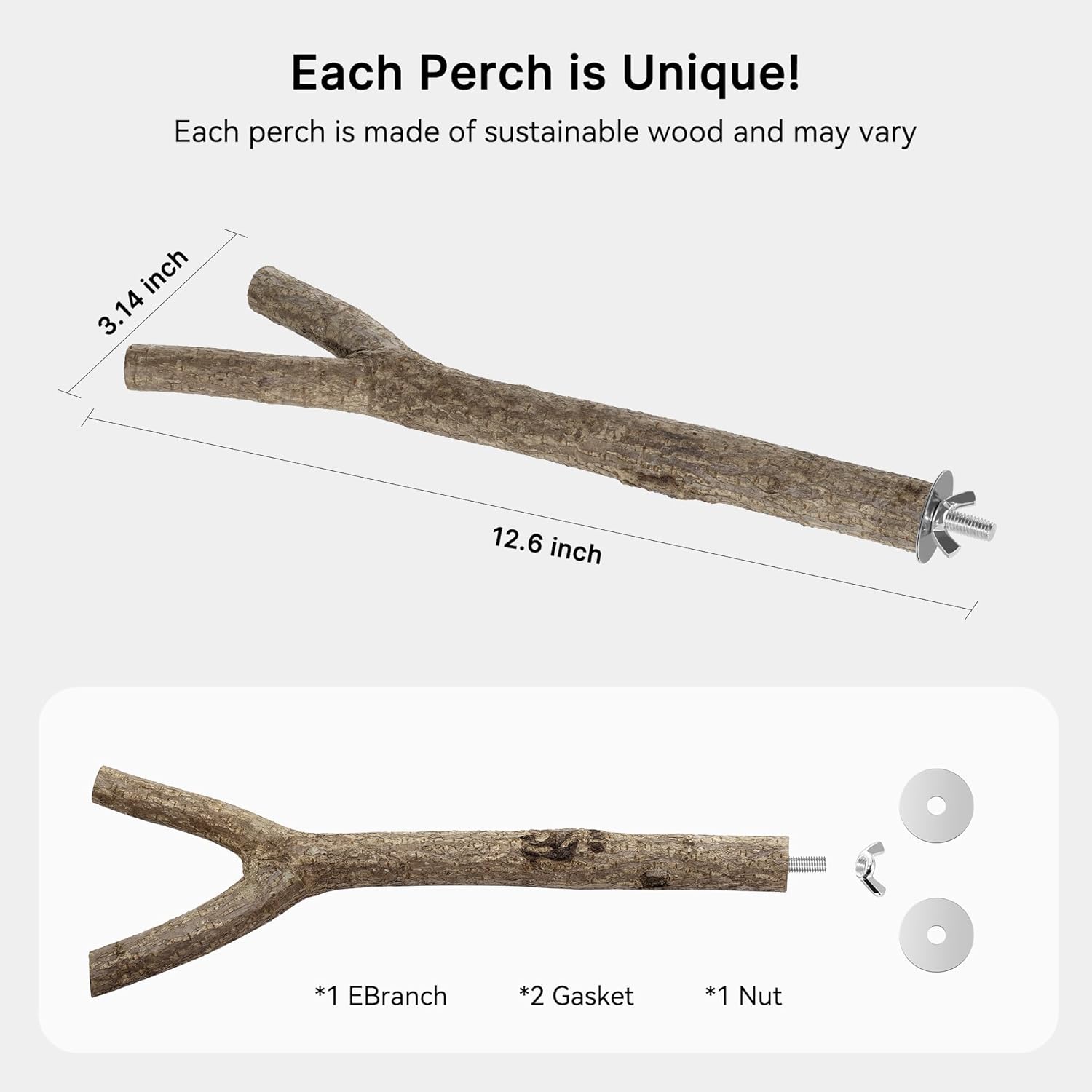 Niteangel Natural Wooden Perches for Bird Cages - Ideal for Cockatiels, Parakeets, Finches & Other Caged Birds (Natural Bark, 2 Pack) - Happypetzone.online - Image 2