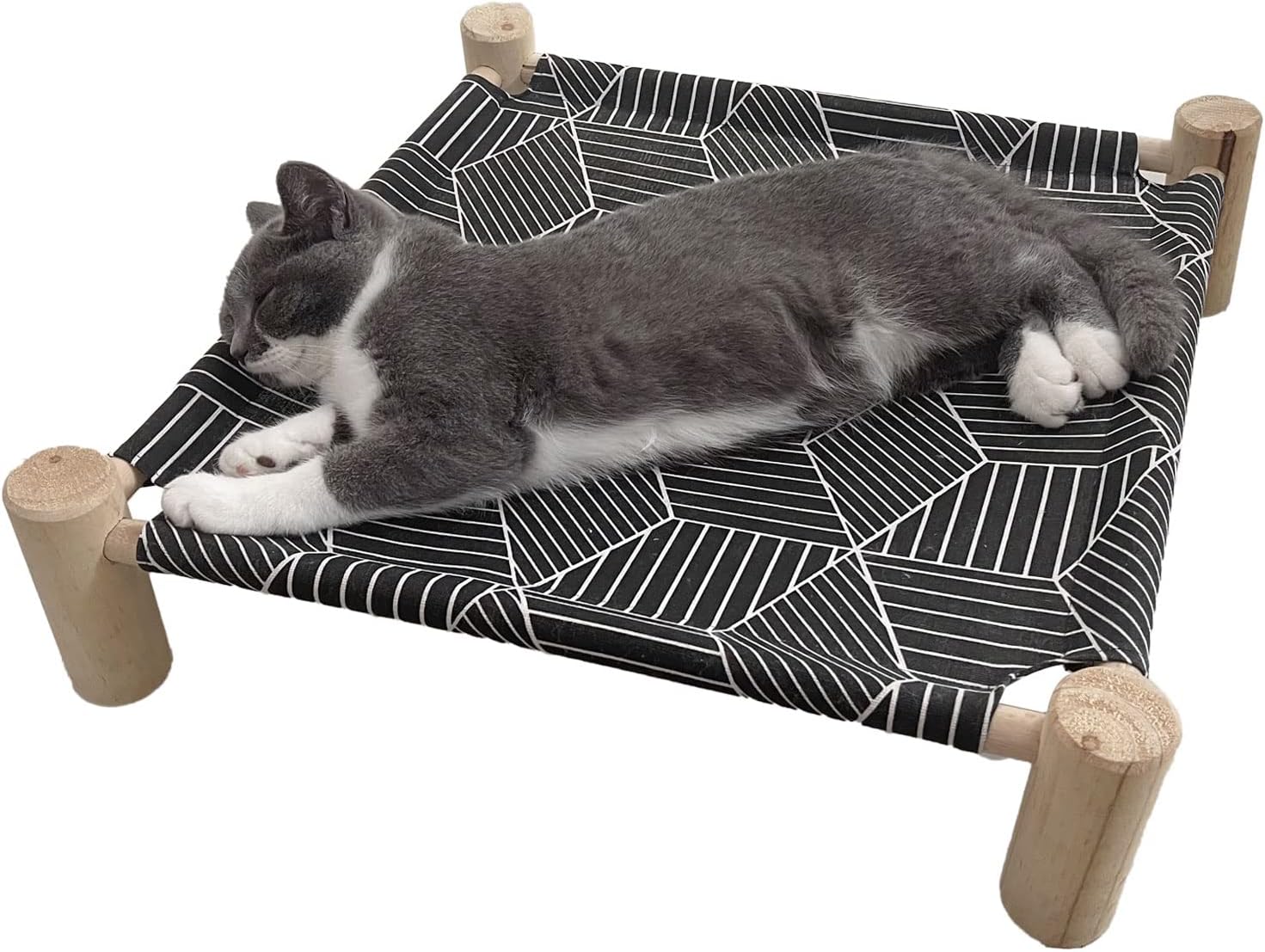 Pozico Cat/Dog Bed Hammock Cat Bed, Wooden Dog Elevated Indoor Outdoor Beds, Raised Cat Cots Furniture Pet Bed Puppy Bed Portable Breathable Mesh Cat Beds for Small Animals-Black Diamond - Happypetzone.online - Image 4
