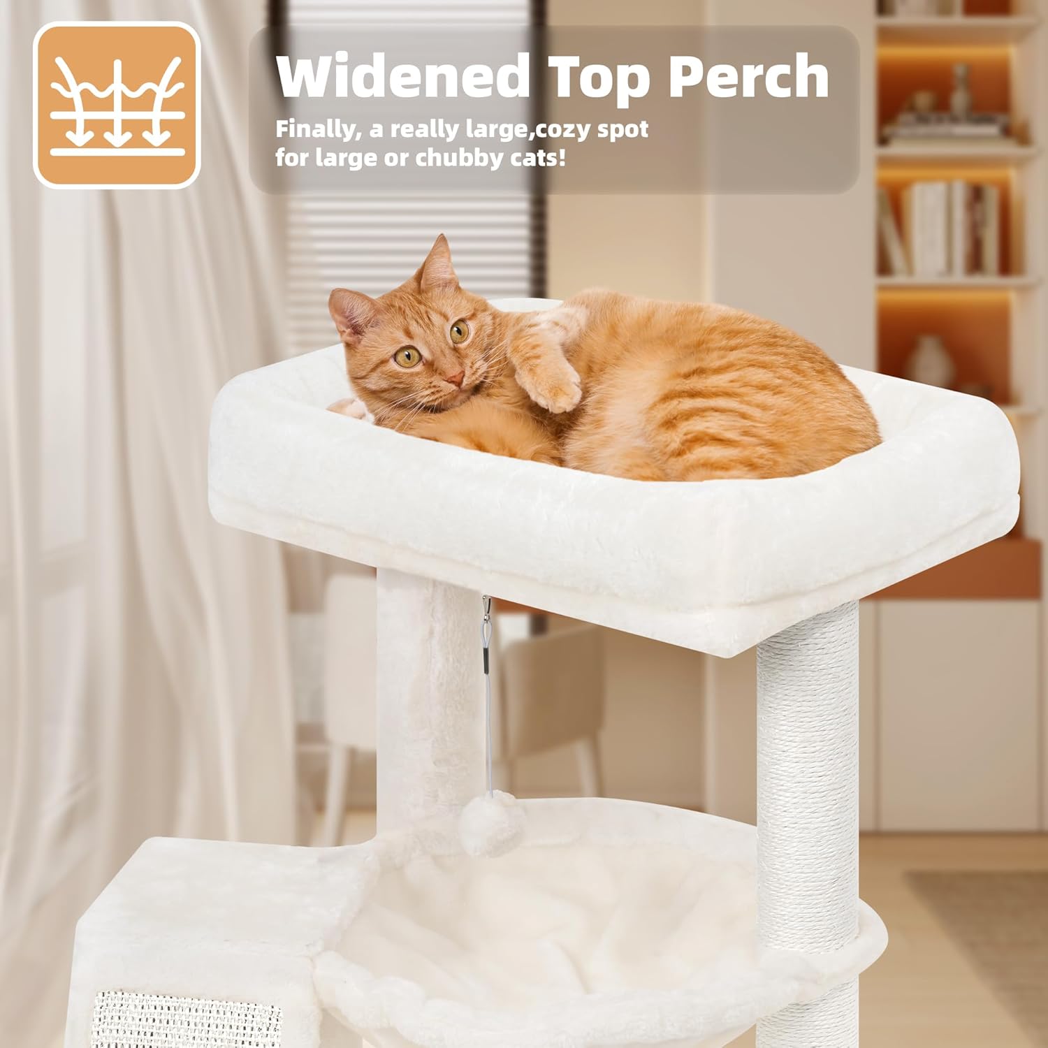 YOUPET Cat Tree with Cat Scratching Post for Indoor Cats, Cat Tower with Scratching Board and Playful Toy Balls, Cat Tree Tower with Cozy Hammock,Beige - Happypetzone.online - Image 4