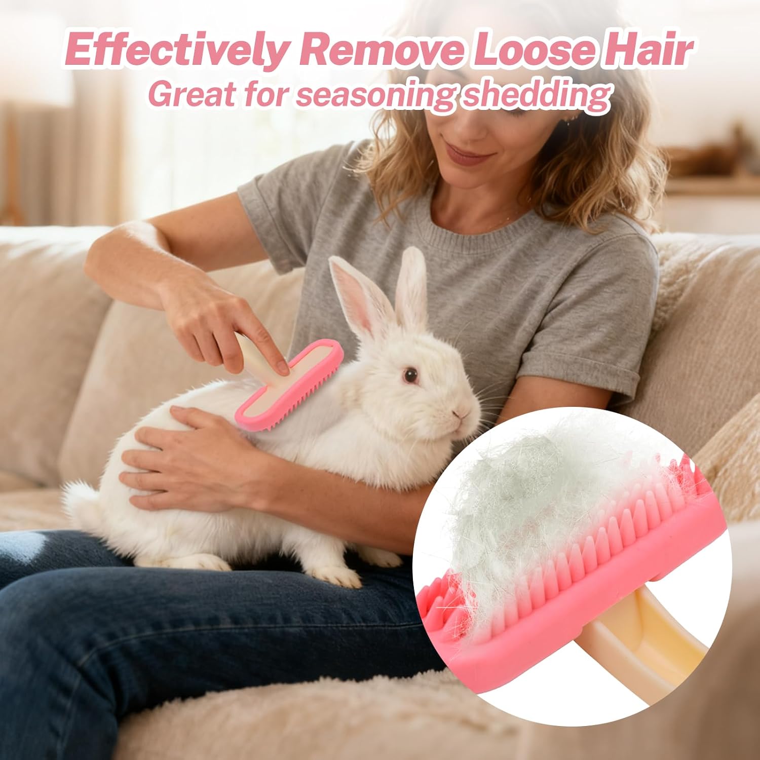 Bunny Brush, Soft Silicone Small Animal Brush, Short Hair Dog Brush - Removes Loose Fur, Detangles & Massages for Rabbits, Chinchillas, Kittens & Puppies During Shedding Season or Bath Time - Happypetzone.online - Image 3