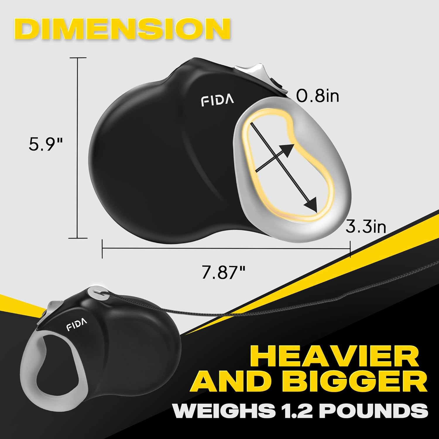 Fida Upgraded Retractable Dog Leash 30ft, Heavy Duty Pet Walking Leash for Medium/Large Breed up to 110 lbs, 360° Tangle-Free Long Retract Dog Lead, Soft Grip, One-Hand Brake, Black - Happypetzone.online - Image 8