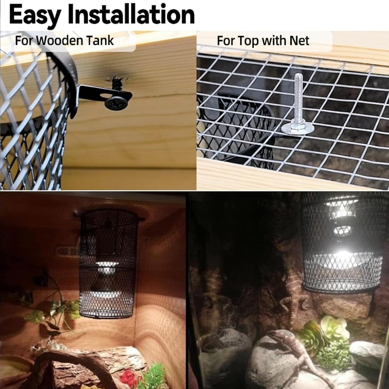 Reptile Heat Lamp Guard Ceramic Heat Emitter Basking Heater Lamp Reptile Accessories for Turtle Snakes Lizards Frogs Chicks with Power Switch & Anti-Biting Hanging Hook Design Round Without Bulb 150w - Happypetzone.online - Image 7