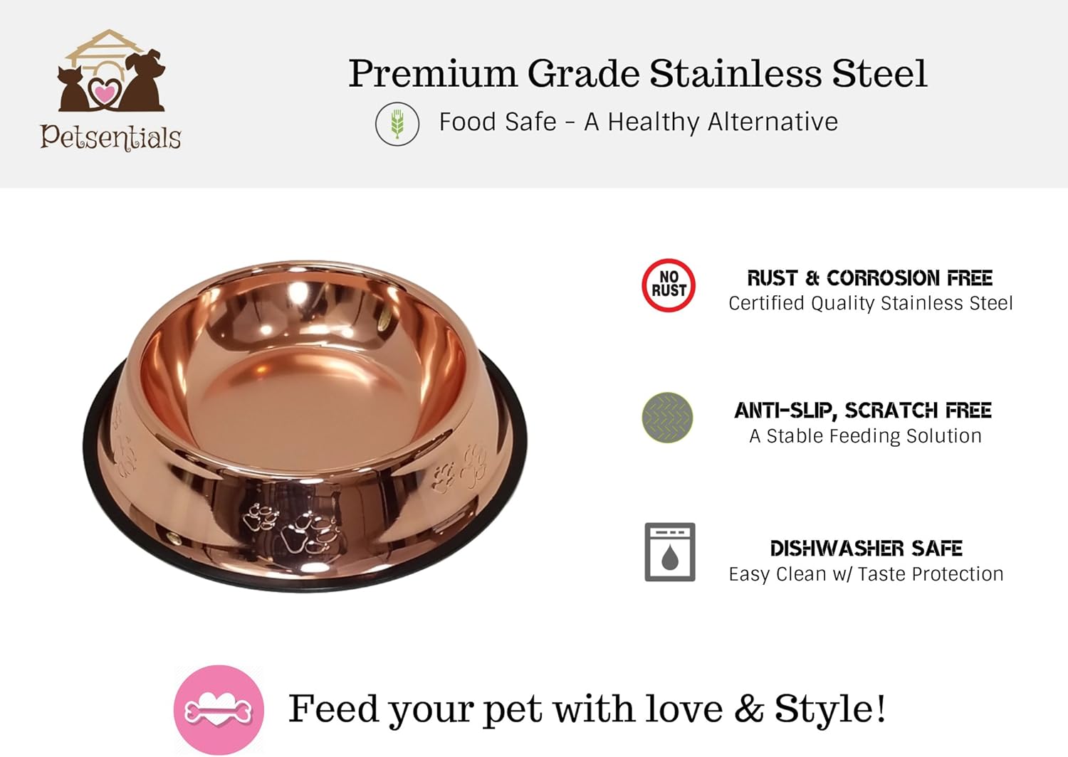 Petsentials Non-Skid Stylish Food Bowl for Your Pet, Premium Grade Stainless Steel - Elegant Bronze - Happypetzone.online - Image 2