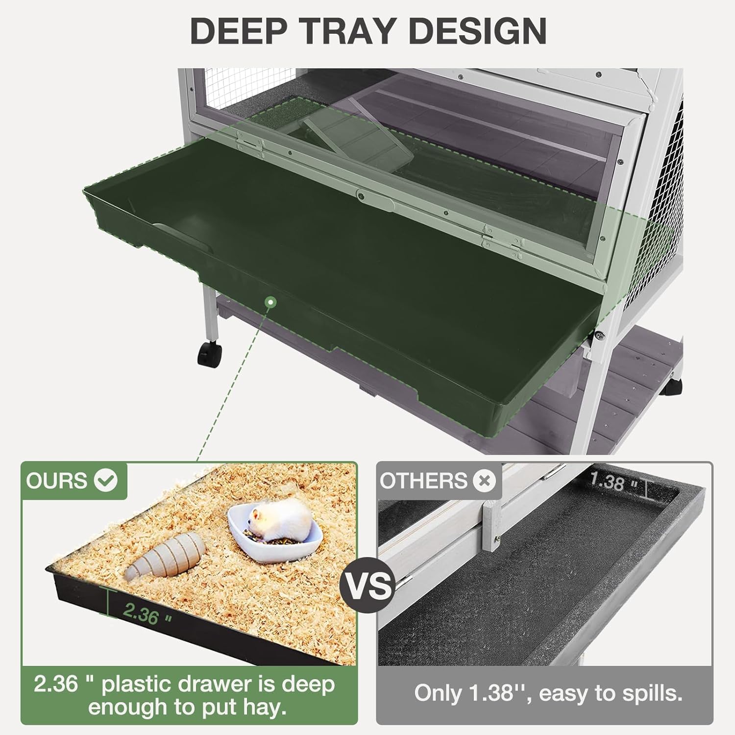 Guinea Pig Cage, Moveable Metal Frame Hamster Cage Anti-Chewing with Aluminium Alloy Edge, Hideouts, Ramps, Seesaws Chewing Toy, Deeper Pull-Out Leakproof Tray for Indoor Outdoor(White) - Happypetzone.online - Image 5