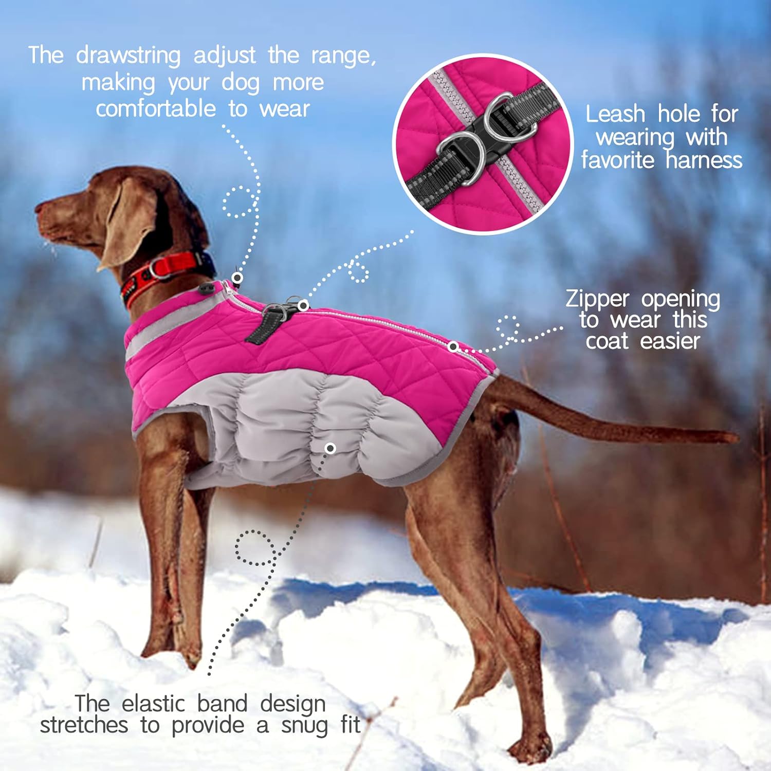 FUAMEY Dog Coat, Medium, Pink, Faux Fur - Waterproof, Windproof, Reflective Cold Weather Coat with Built-in Harness, Fits Dogs 11 lbs and Up - Happypetzone.online - Image 4