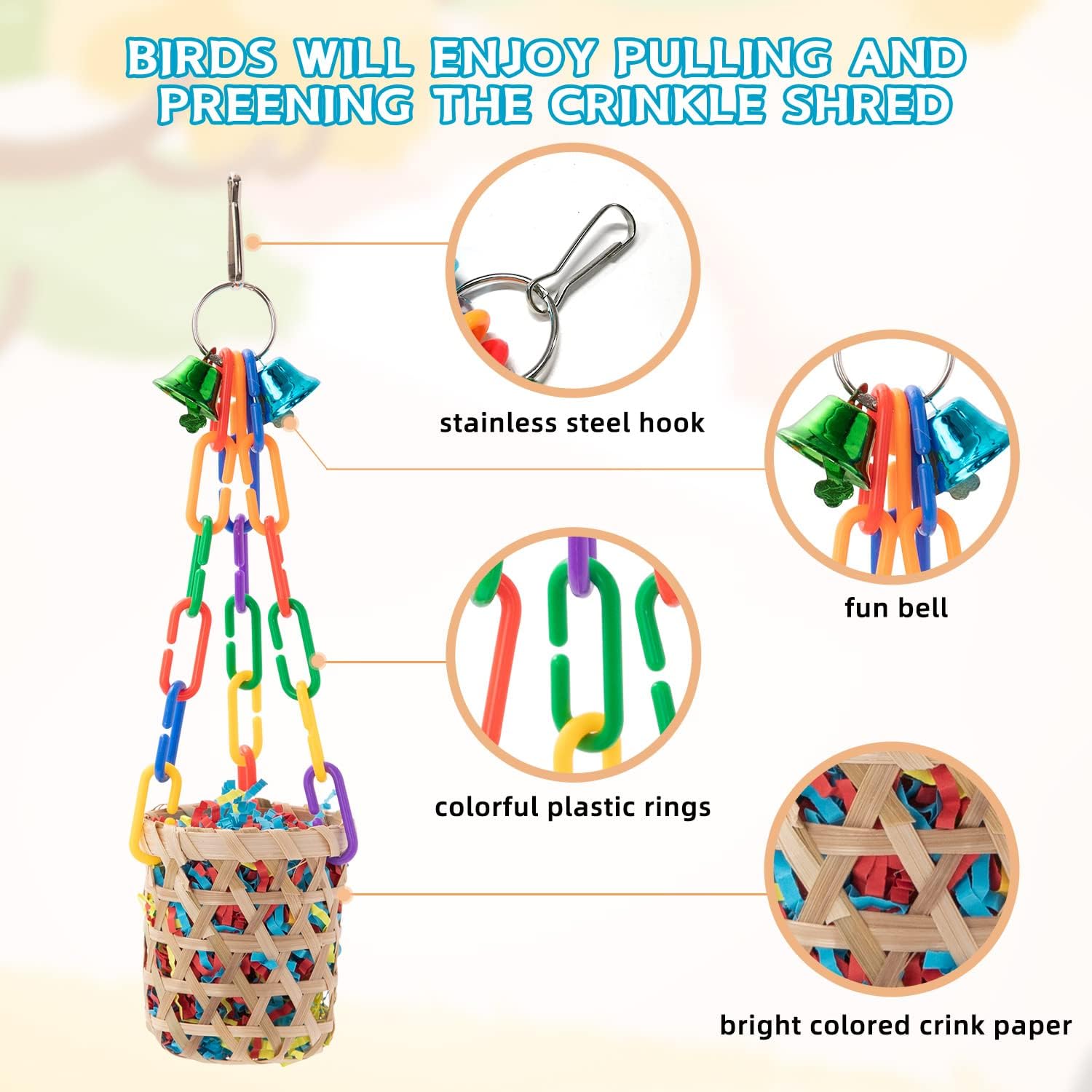 RLRICH 6 Pack Bird Colorful Chewing Toys Parrot Foraging Shredder Toys Shred Hanging Foraging Toys,Comfy Perch Parakeet Toys for Rope Bungee Bird Toy - Happypetzone.online - Image 7