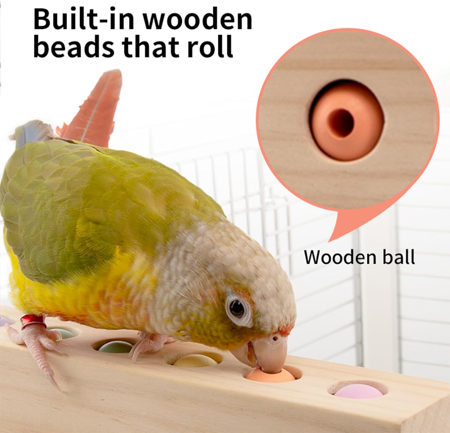Bird Toys & Bird Perch, Bird Wooden Block Chewing Toy Parrot Foraging & Puzzle Toys Bird Cage Accessories for Conures Parakeets Cockatiels Lovebirds African Grey Macaws (Spinning Ball) - Happypetzone.online - Image 4