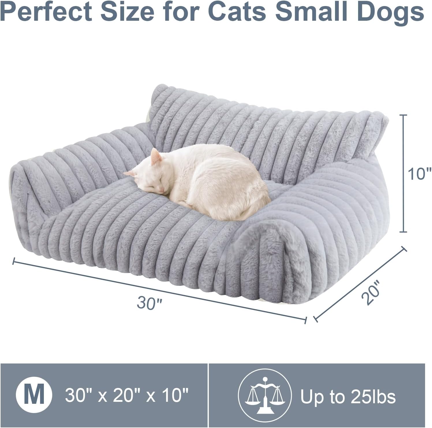 Cute Cat Couch Bed for Indoor Cats, Fluffy Pet Cat Sofa with Premium Soft Corduroy Fleece, Cute Small Dog Beds for Small Dogs, Fuzzy Puppy Chair with Removable Washable Cover (30x20x10,Grey) - Happypetzone.online - Image 5