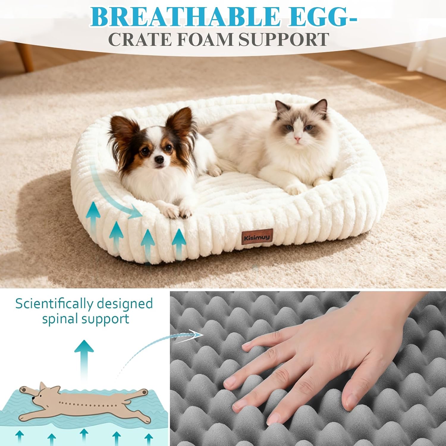 Dog Bed for Large Dogs – Comfort-Sided Calming Pet Bed with Breathable Memory Foam, Washable Removable Cover, Non-Slip Bottom & Carry Handle, Rectangle Pet Cuddler, 35"x27"x5.5", Grey - Happypetzone.online - Image 4