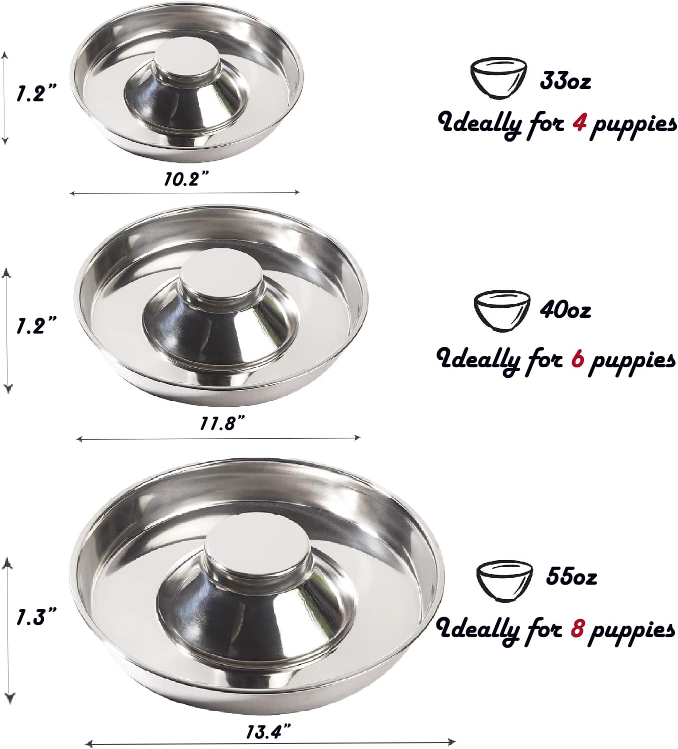 Puppy Dog Bowl, Stainless Steel Multiple Puppies Feeder, Dogs Basic Food and Water Bowls Weaning Dish for Small, Medium and Large Dogs Pets - Happypetzone.online - Image 3