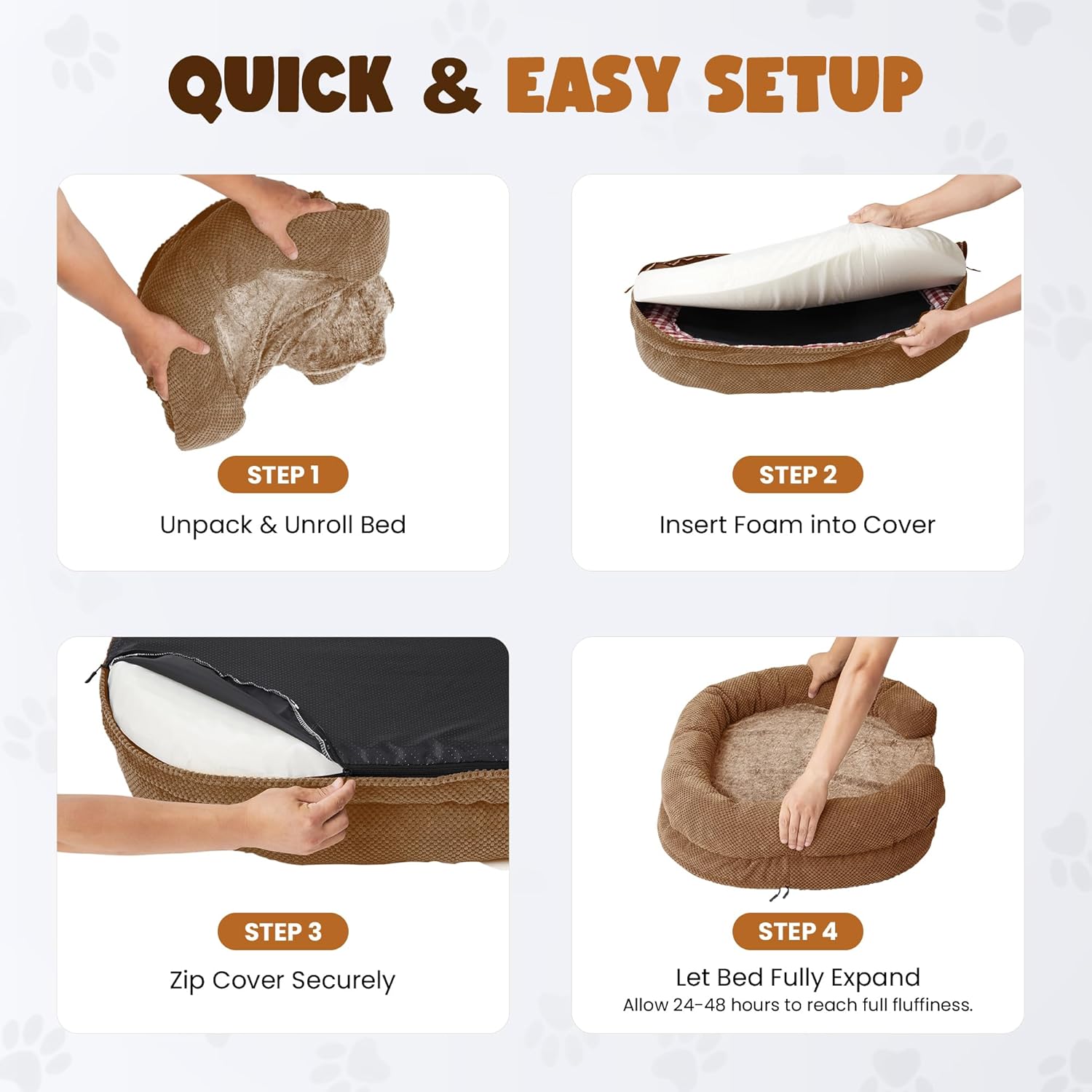 Orthopedic Dog Bed for Extra Large Dogs, XXL 52 Inches Oval Pet Bed with Memory Foam, Removable Washable Cover, Bolstered Sides, Non-Slip Bottom, Designed for Senior Dogs, Camel - Happypetzone.online - Image 7