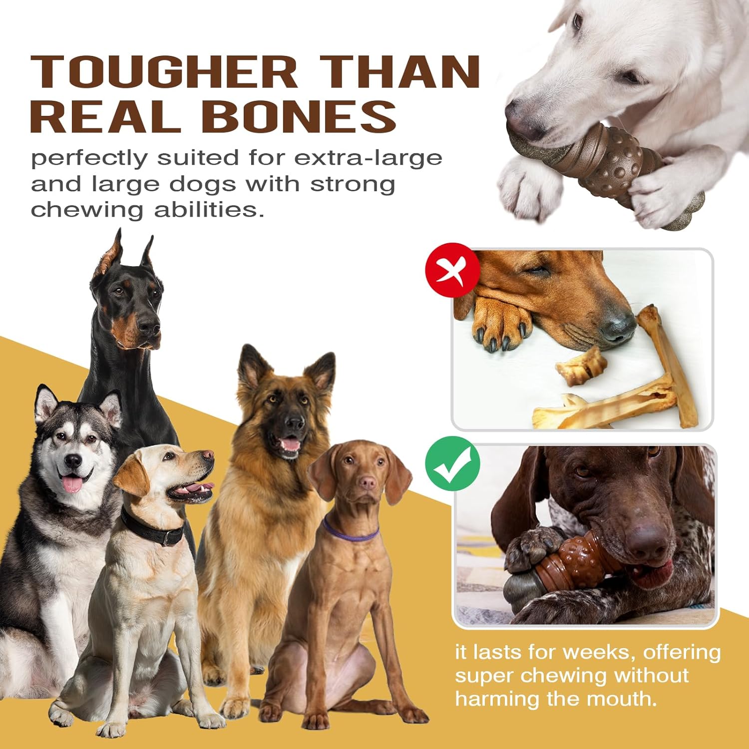 Indestructible Squeaky Dog Chew Toys for Aggressive Chewers, Food Grade Material, Tough Durable Dog Toys for Medium Large Breed (Brown) - Happypetzone.online - Image 3