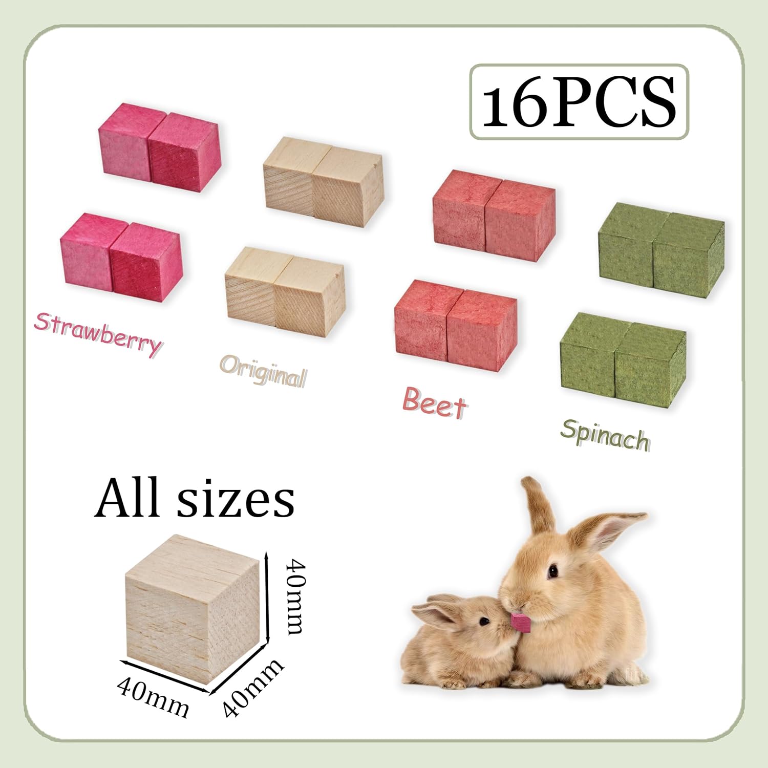 Fruit-Infused Balsa Wood Chew Toys, 16PCS Strawberry Orange and Pitaya Molar Blocks for Rabbits, Guinea Pigs and Chinchillas, 1.6 Inch Large Natural Small Animal Teeth Grinding Treats - Happypetzone.online - Image 2