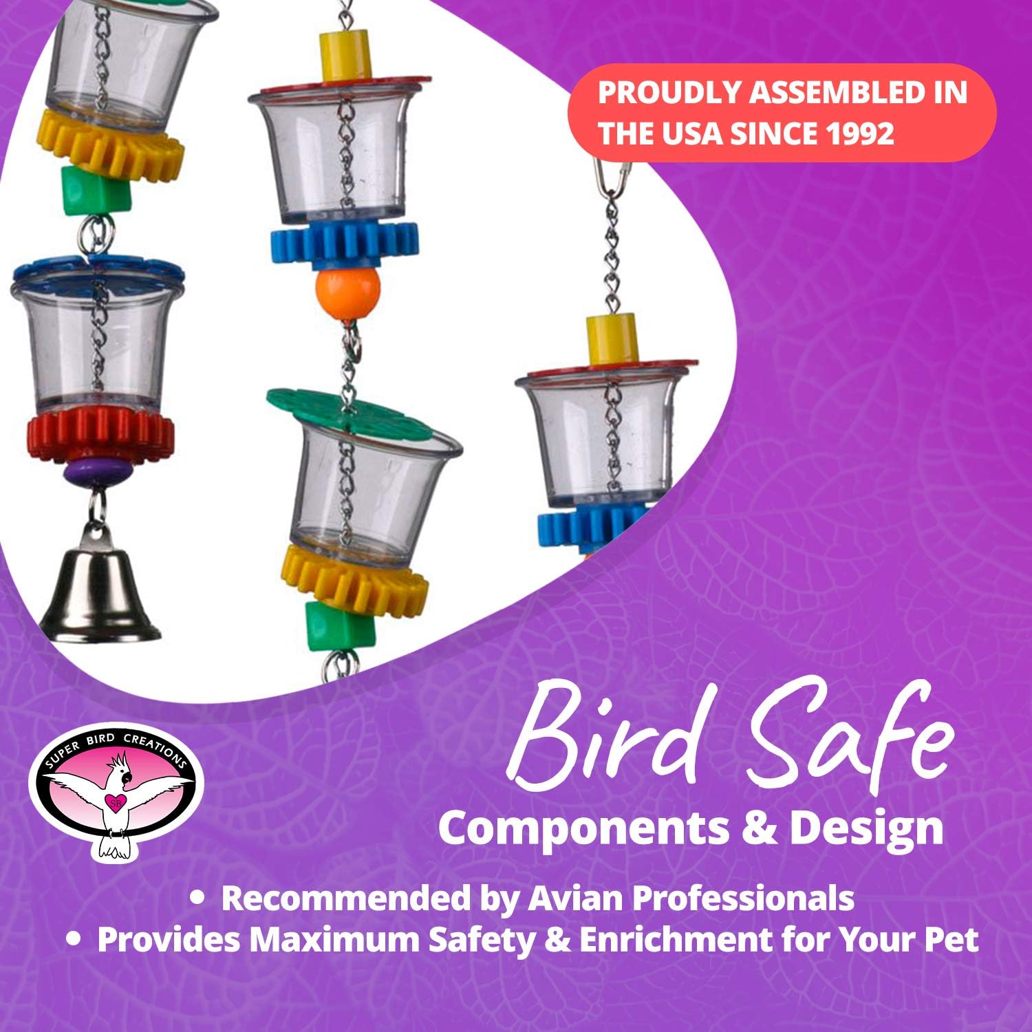 Super Bird Creations SB632 Foraging Bottom’s Up Bird Toy with Clear Acrylic Cups, Medium/Large Bird Size, 18” x 2.5” - Happypetzone.online - Image 7