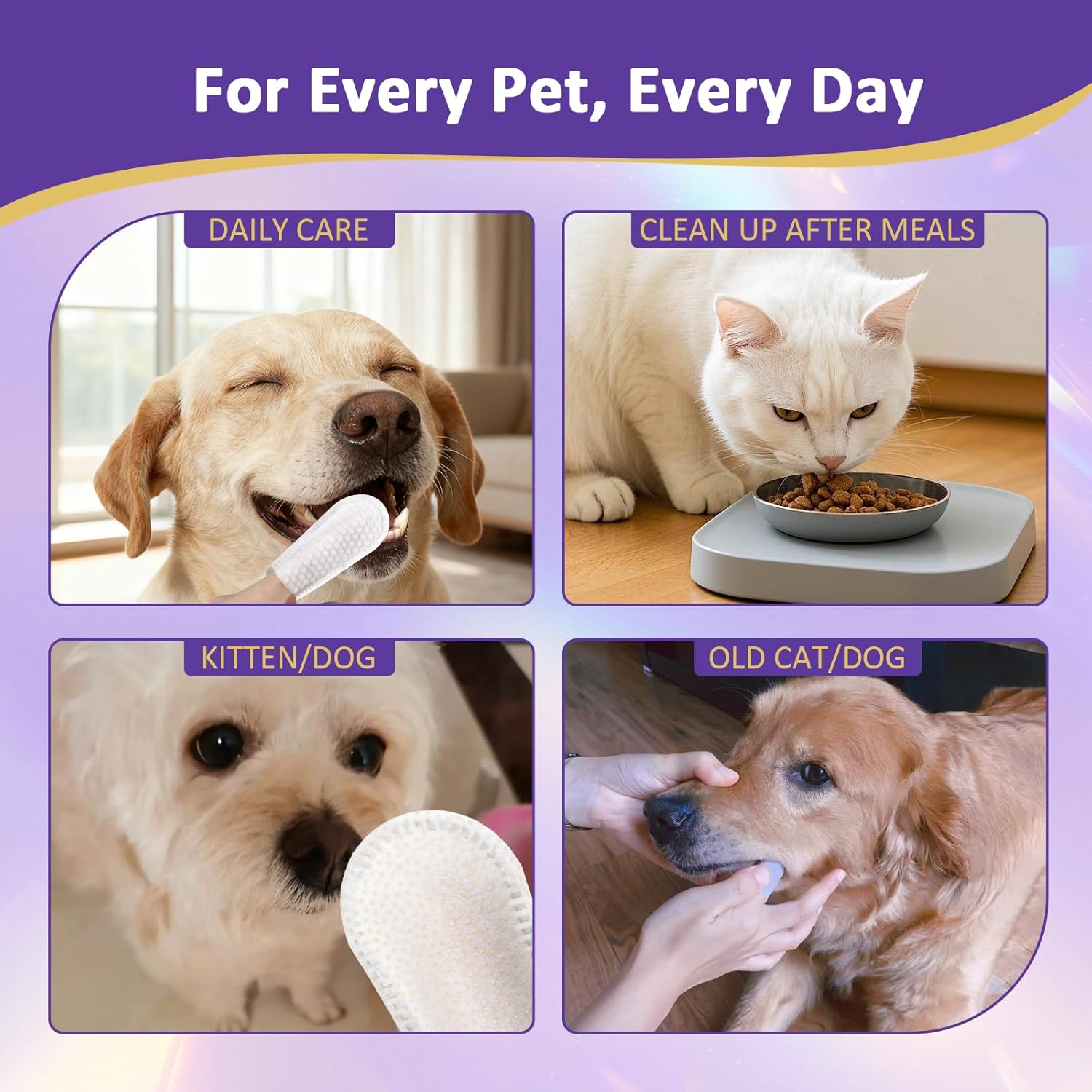 Pet Dental Finger Wipes,Teeth Cleaning Wipes for Dogs & Cats, Cats & Dogs Probiotic Teeth Wipes, Daily Oral Care for Plaque & Tartar Removal, Fresh Breath Support, 50 Count - Happypetzone.online - Image 7