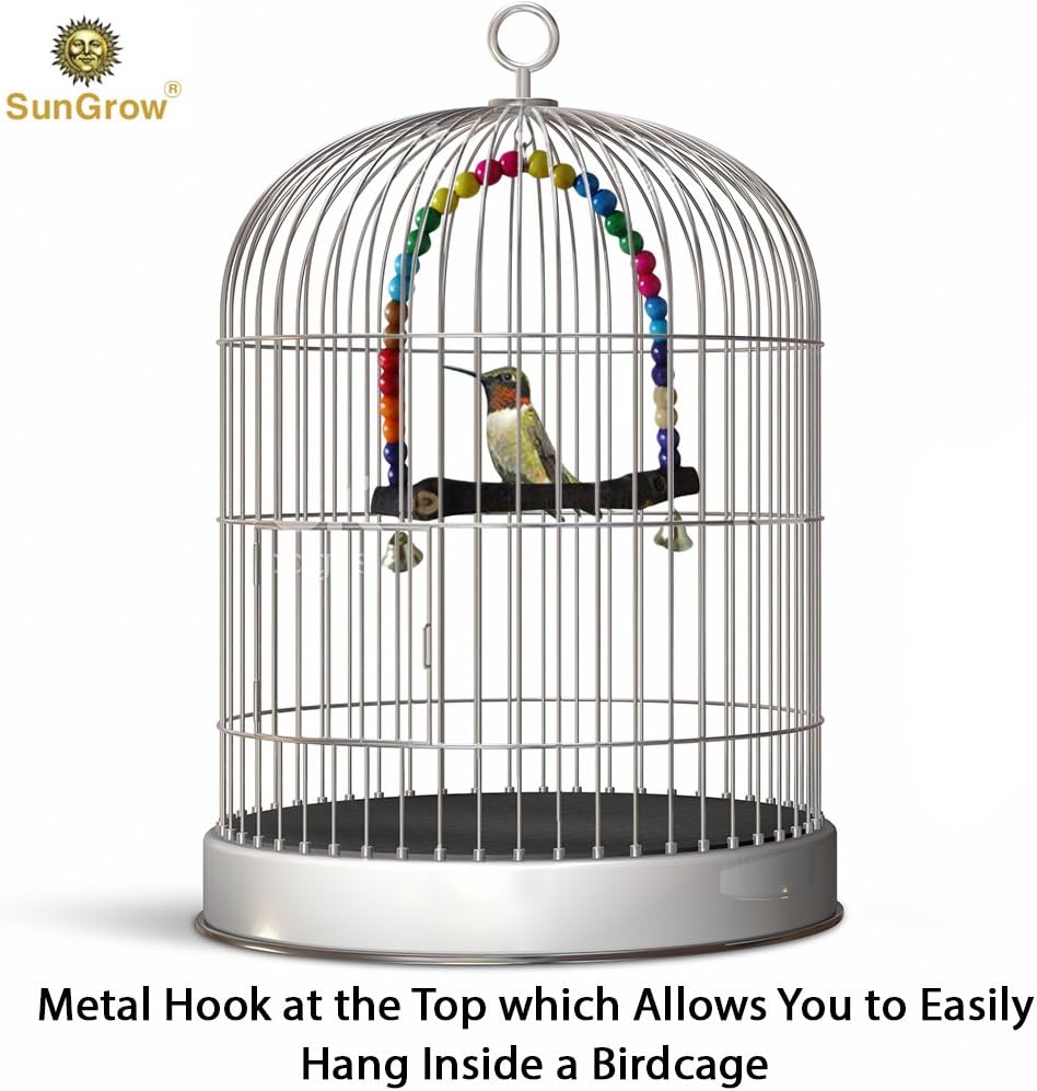 SunGrow Colorful Finch Swing Toy with Bells, Wooden Perch Stand for Canary, Lovebird & Budgie, 8.5x6 Inches, Sturdy Rocking Gym, Small Bird Cage Accessories to Balance, Exercise & Training - Happypetzone.online - Image 4