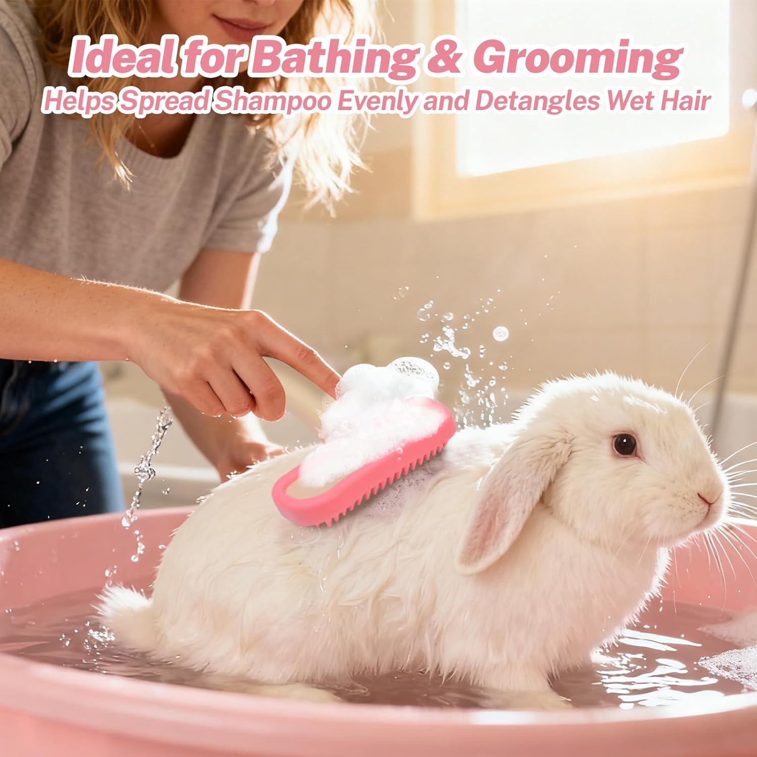 Bunny Brush, Soft Silicone Small Animal Brush, Short Hair Dog Brush - Removes Loose Fur, Detangles & Massages for Rabbits, Chinchillas, Kittens & Puppies During Shedding Season or Bath Time - Happypetzone.online - Image 6