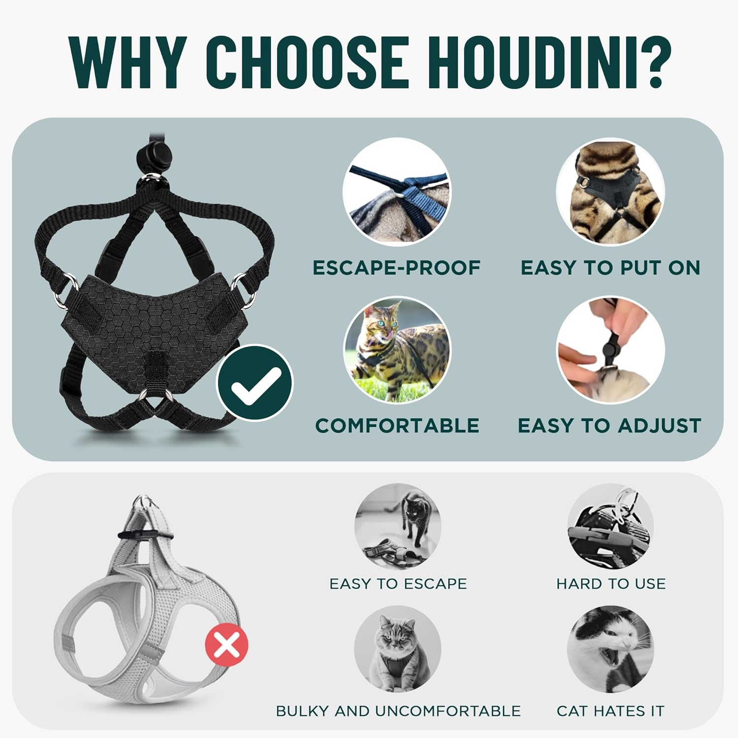 Houdini™ Escape Proof Cat Harness and Leash Set by OutdoorBengal – Black, Medium Cat Harness for Walking - Happypetzone.online - Image 3