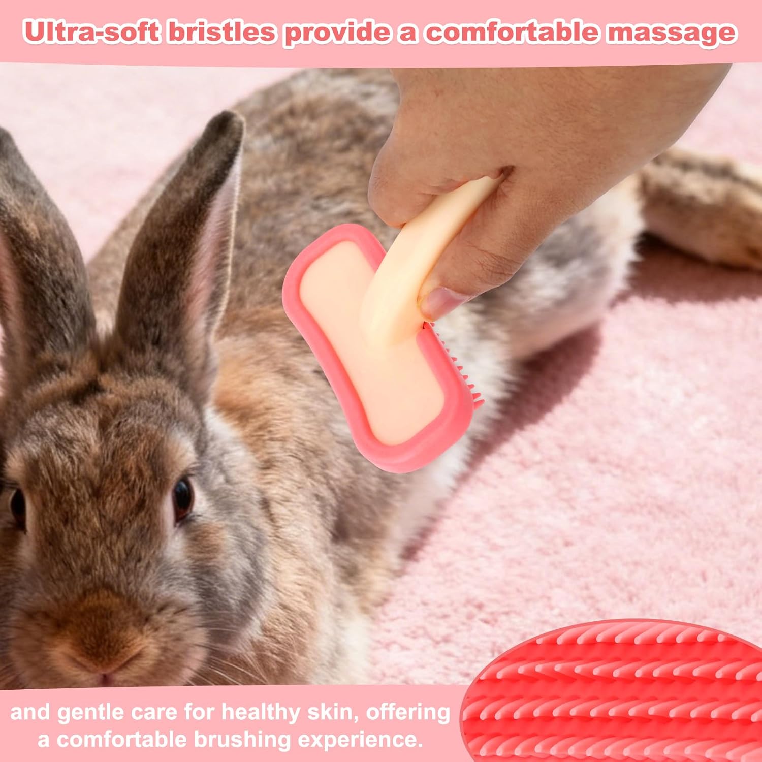 Rabbits Bunny Brush, 13.5x9cm/5.31x3.54in Durable Soft Silicone Rabbit Grooming Bunny Brush Practical Small Animal Massage Comb Suitable for Cats, Puppy Dogs, Kittens & Pets - Happypetzone.online - Image 5