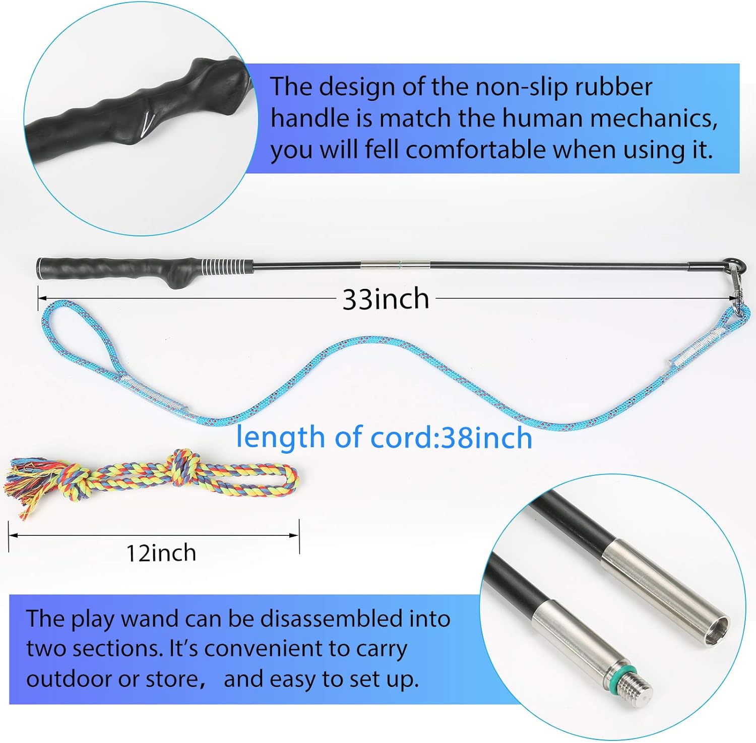 DIBBATU Flirt Pole for Dogs Interactive Dog Toys for Large Medium Small Dogs Chase and Tug of War, Dog Teaser Wand with Lure Chewing Toy for Outdoor Exercise & Training - Happypetzone.online - Image 8
