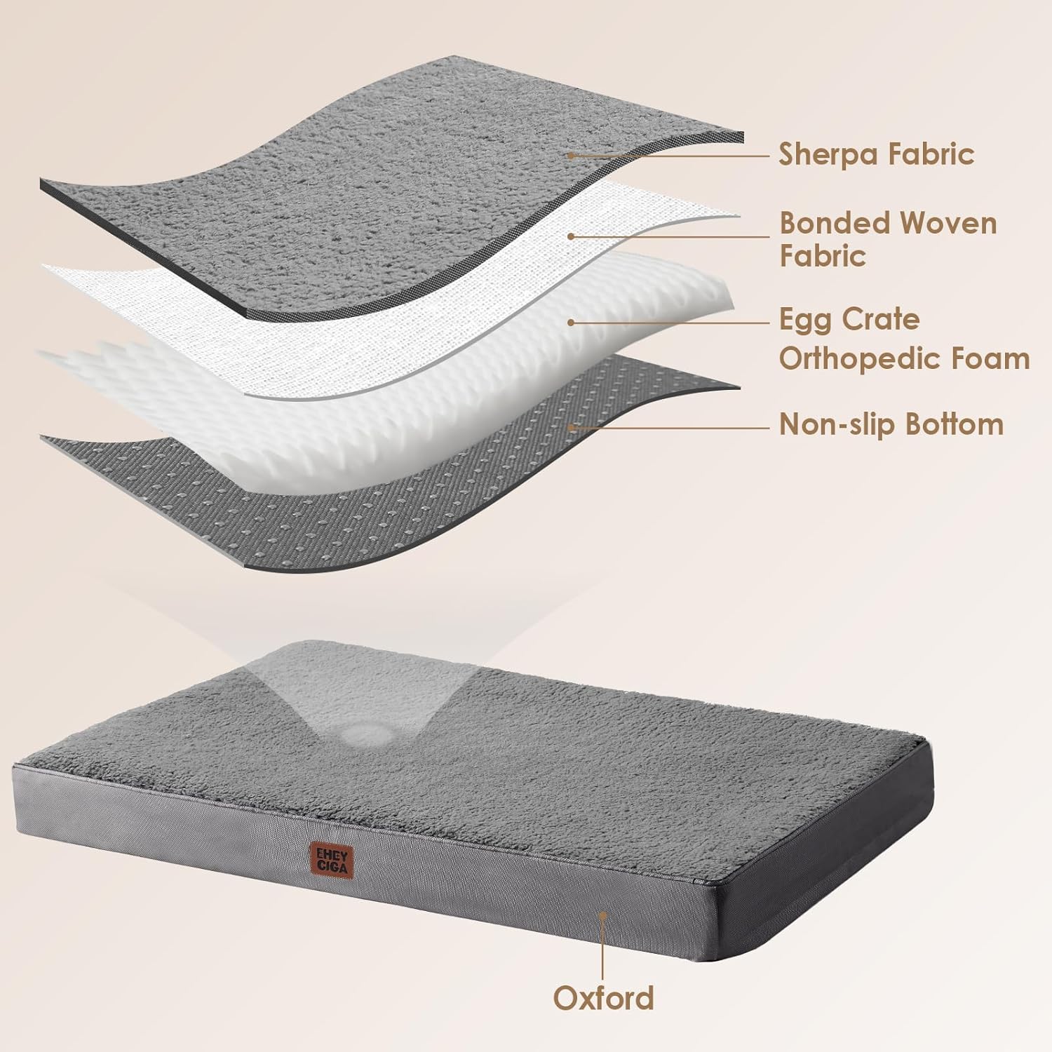 EHEYCIGA Orthopedic XL Dog Beds for Extra Large Dogs with Removable Washable Cover for Crate, Grey, 41x27 - Happypetzone.online - Image 4