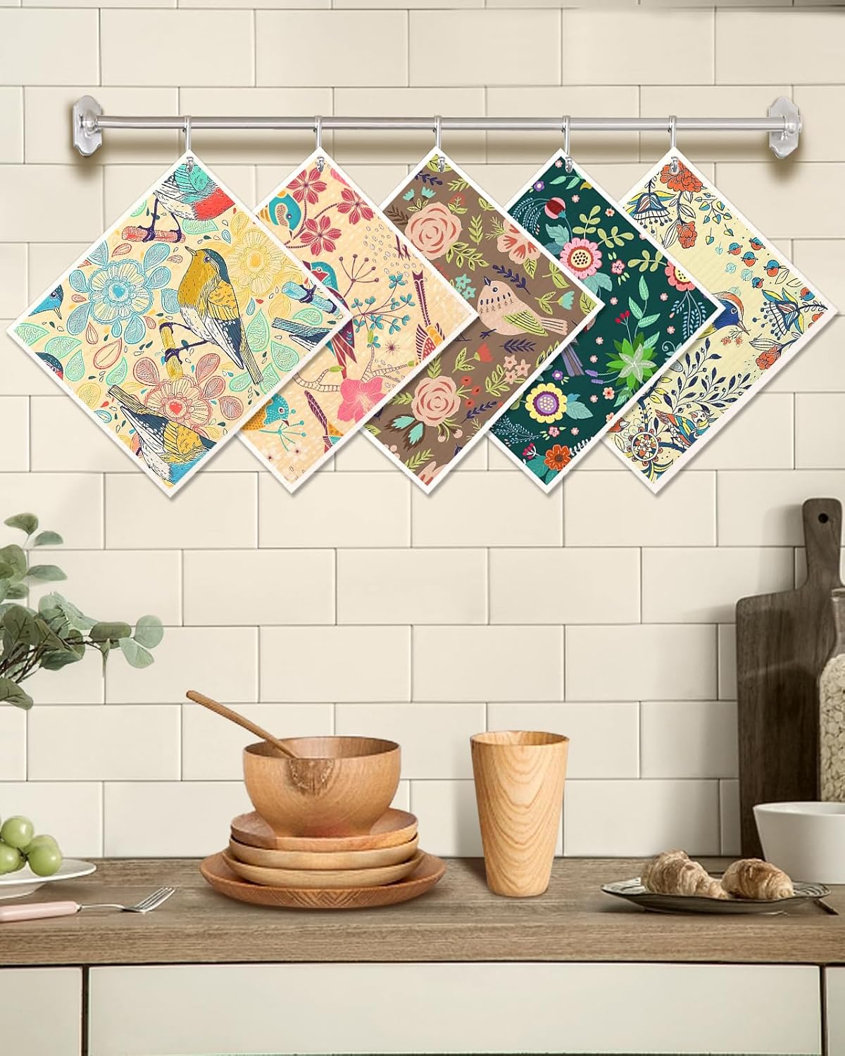 Miss Adola Swedish Dishcloths for Kitchen - 5 Pack Reusable Dish Cloths for Washing Dishes Absorbent Cute Funny Kitchen Towels Cleaning Sponge, Flower Bird - Happypetzone.online - Image 5