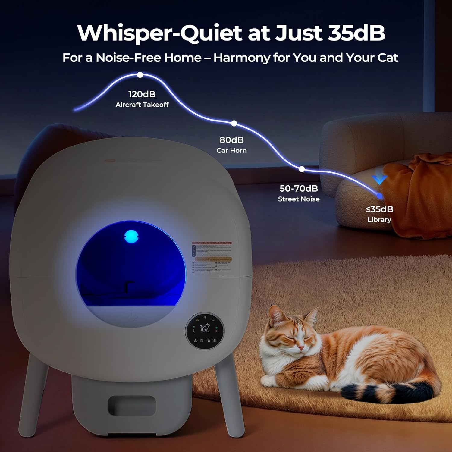 Fsitego Self-Cleaning Cat Litter Box: Extra Large Automatic Litter Box for Multiple Cats, Odor Control, Low Noise, App & Panel Control, Easy Waste Disposal - Happypetzone.online - Image 5