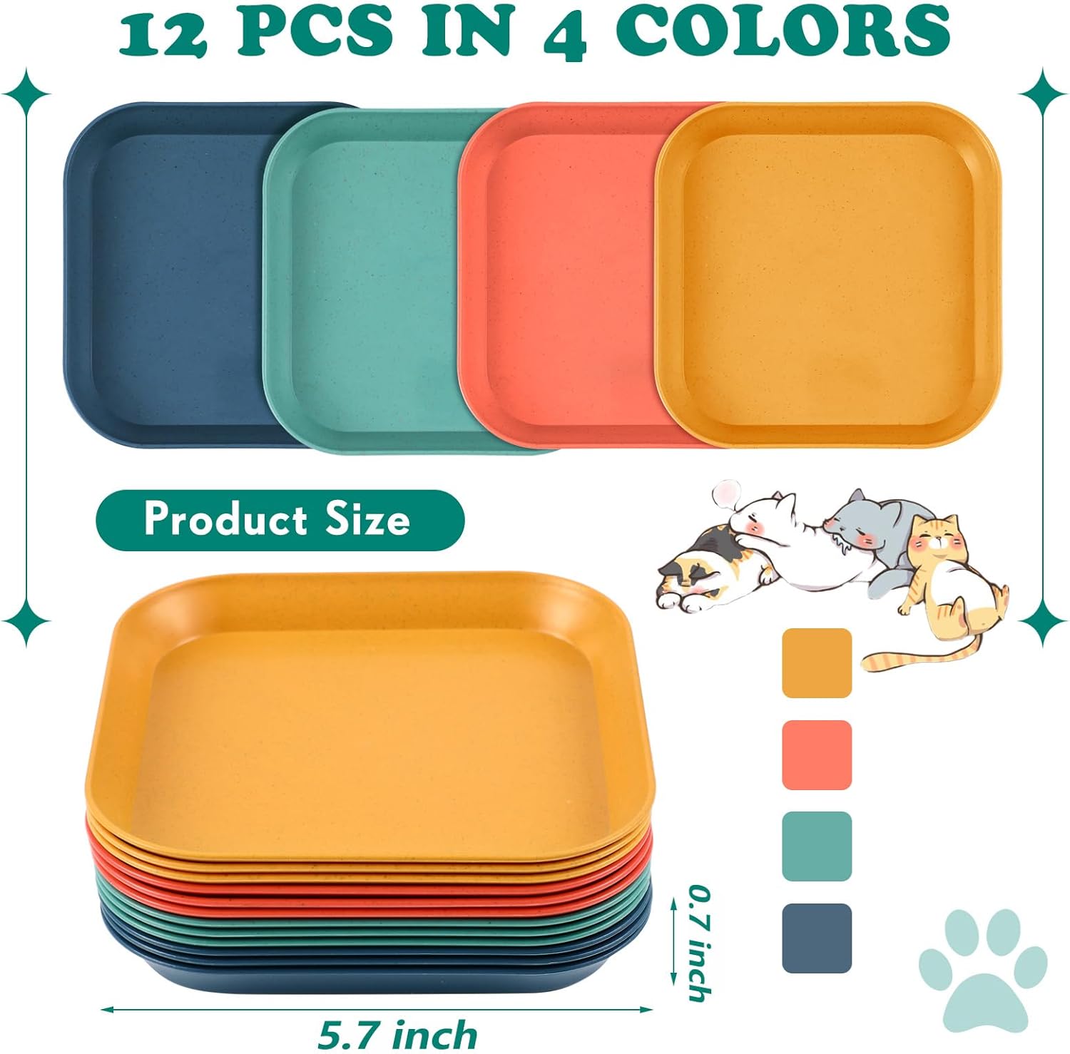 Gerrii 12 Pieces Beard Fatigue Relief Cat Bowl 6 Inch Shallow Cat Food Dish Square Wet Feeding Bowl Wide and Small Plate for Kitten and Short Legged Kitten Wheat Straw(Classic) - Happypetzone.online - Image 2