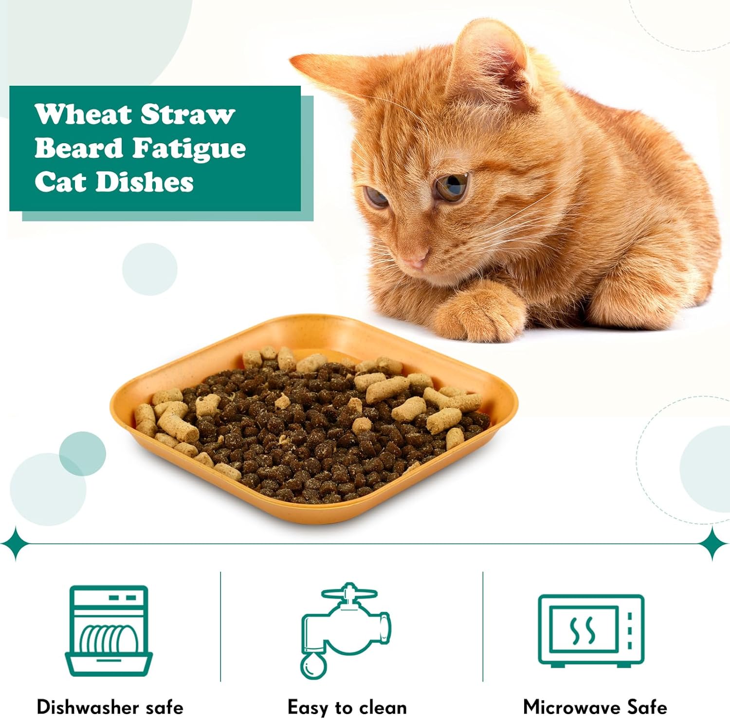 Gerrii 12 Pieces Beard Fatigue Relief Cat Bowl 6 Inch Shallow Cat Food Dish Square Wet Feeding Bowl Wide and Small Plate for Kitten and Short Legged Kitten Wheat Straw(Classic) - Happypetzone.online - Image 3