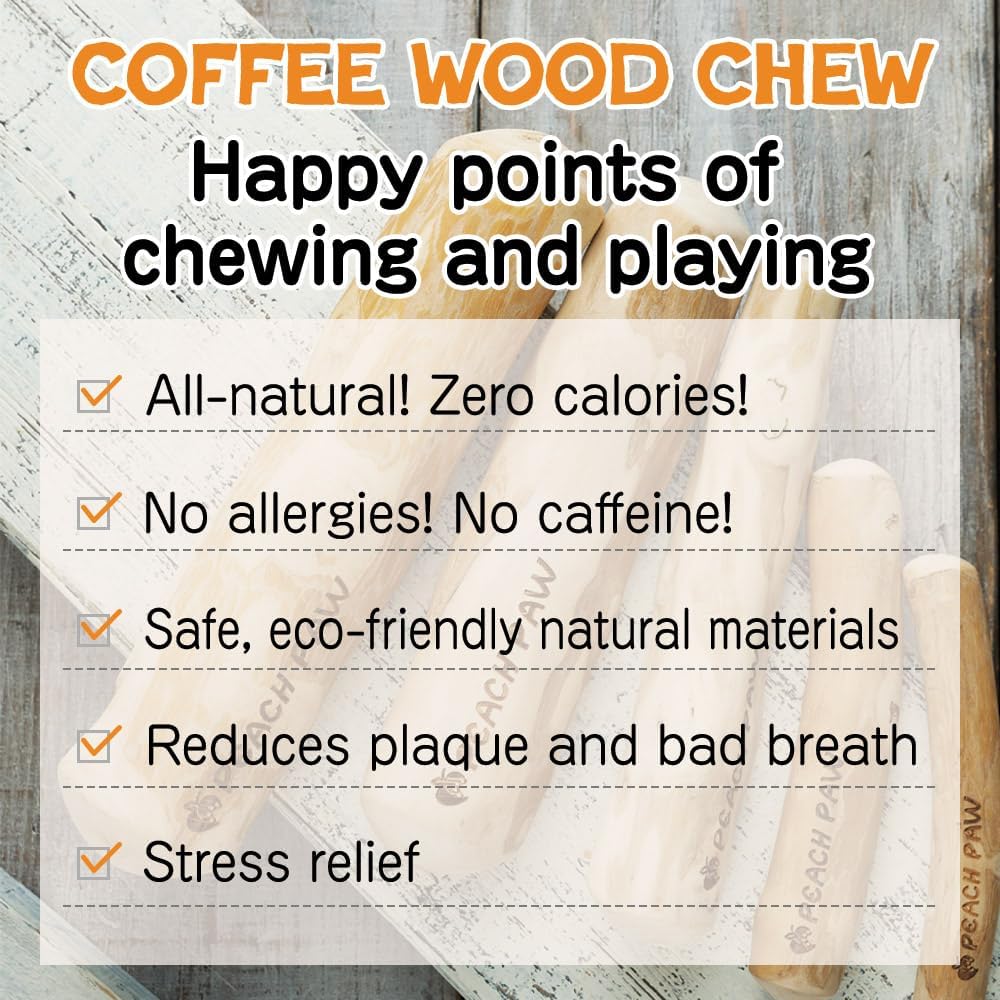 Peach Paw Coffee Wood Chew Dog Toy – Natural Coffee Tree Wood Stick for Dogs, Stress Relief, Large Dogs (L) - Happypetzone.online - Image 3