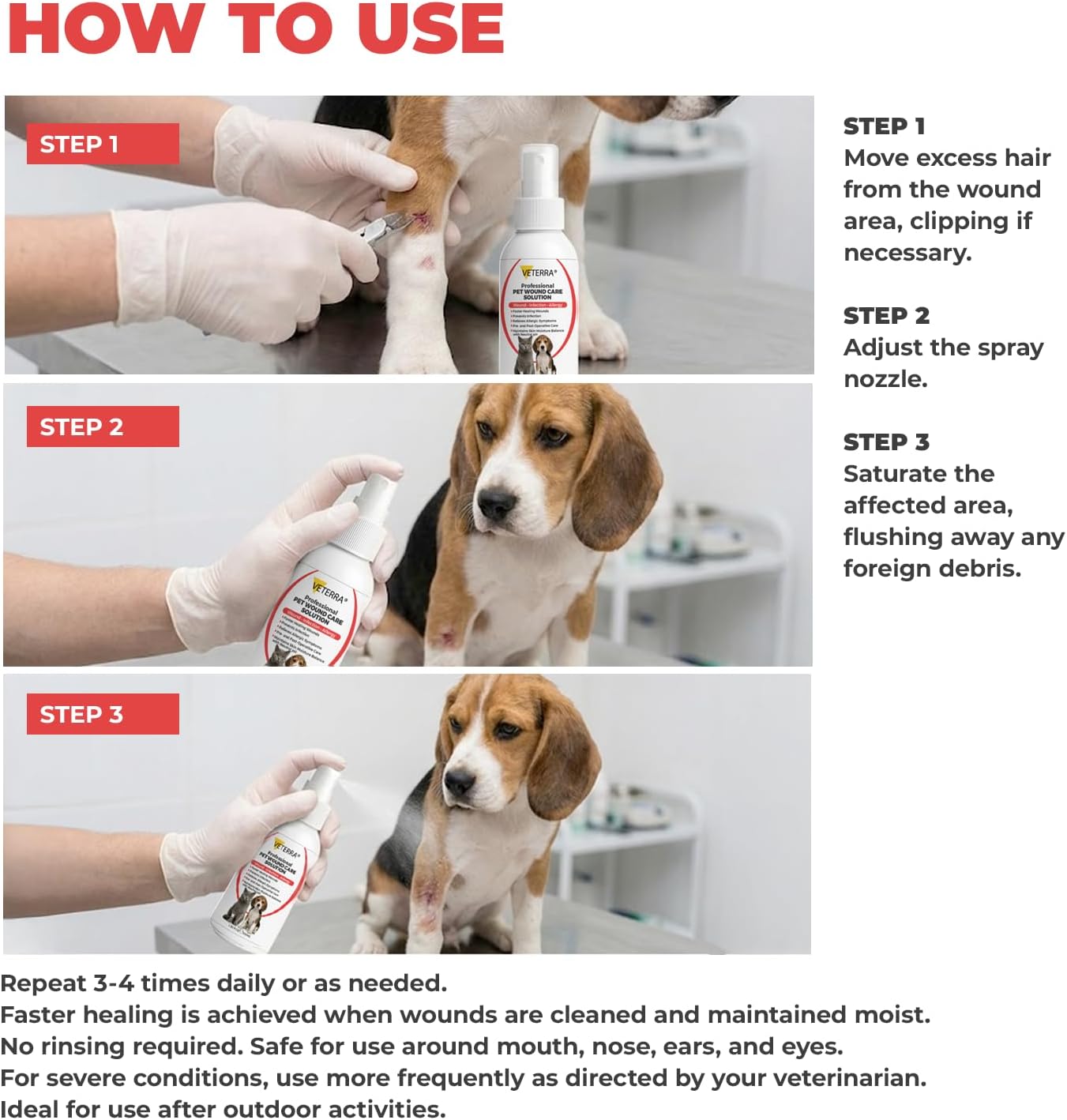 Dog and Cat Wound Care Spray for Dogs & Cats – Vet Recommended Skin Cleansing Spray, Helps Clean Minor Cuts & Scratches, Supports Skin Hygiene, Gentle No-Sting Formula - 3.38 Oz 100 Ml - Happypetzone.online - Image 3