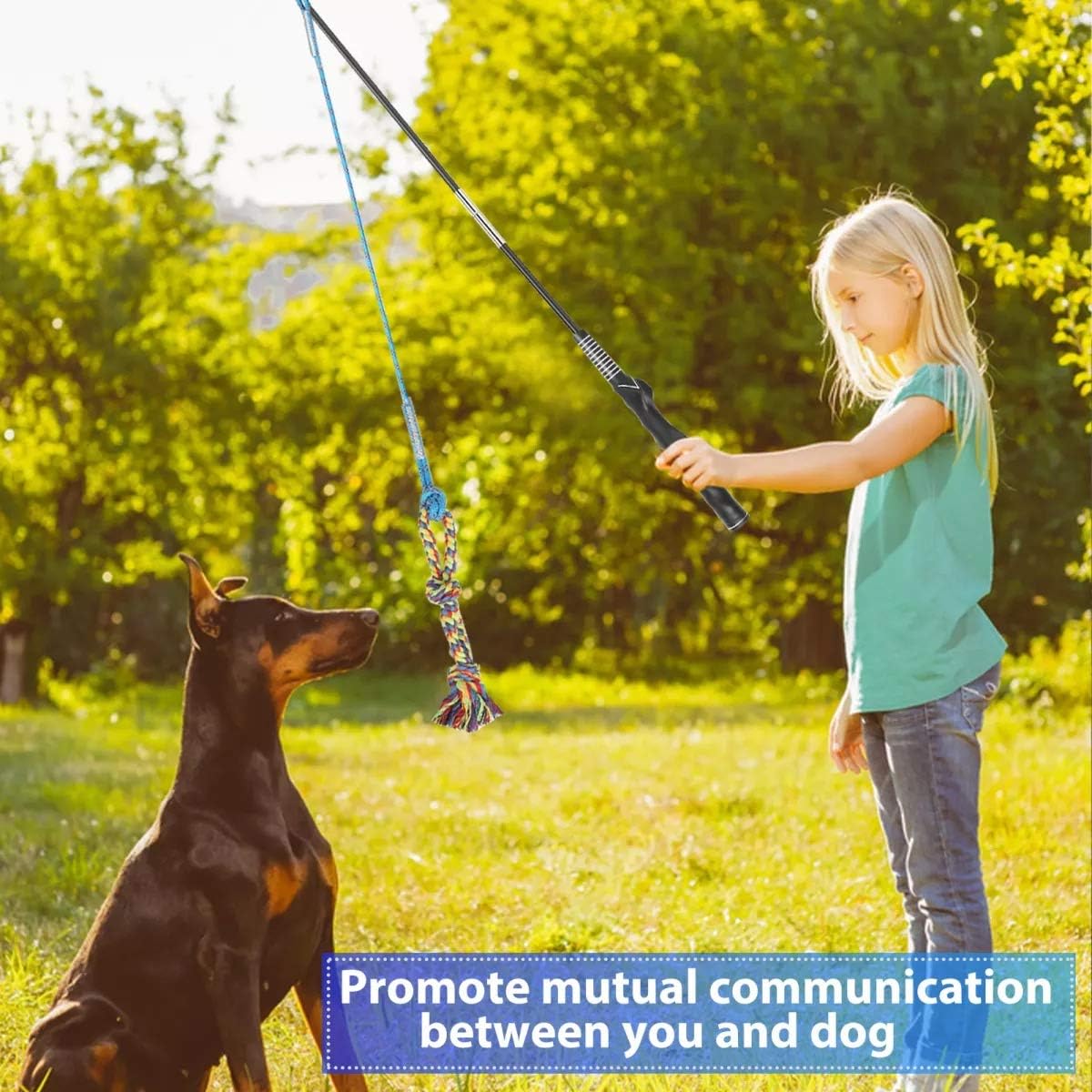 DIBBATU Flirt Pole for Dogs Interactive Dog Toys for Large Medium Small Dogs Chase and Tug of War, Dog Teaser Wand with Lure Chewing Toy for Outdoor Exercise & Training - Happypetzone.online - Image 2