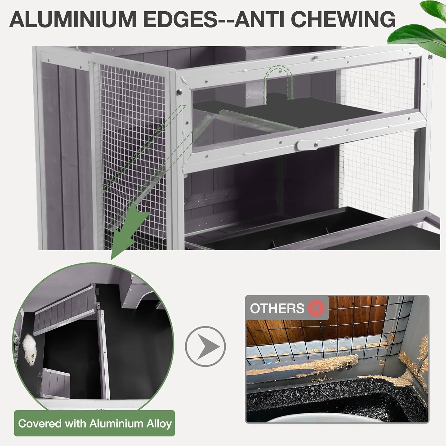 Guinea Pig Cage, Moveable Metal Frame Hamster Cage Anti-Chewing with Aluminium Alloy Edge, Hideouts, Ramps, Seesaws Chewing Toy, Deeper Pull-Out Leakproof Tray for Indoor Outdoor(White) - Happypetzone.online - Image 4