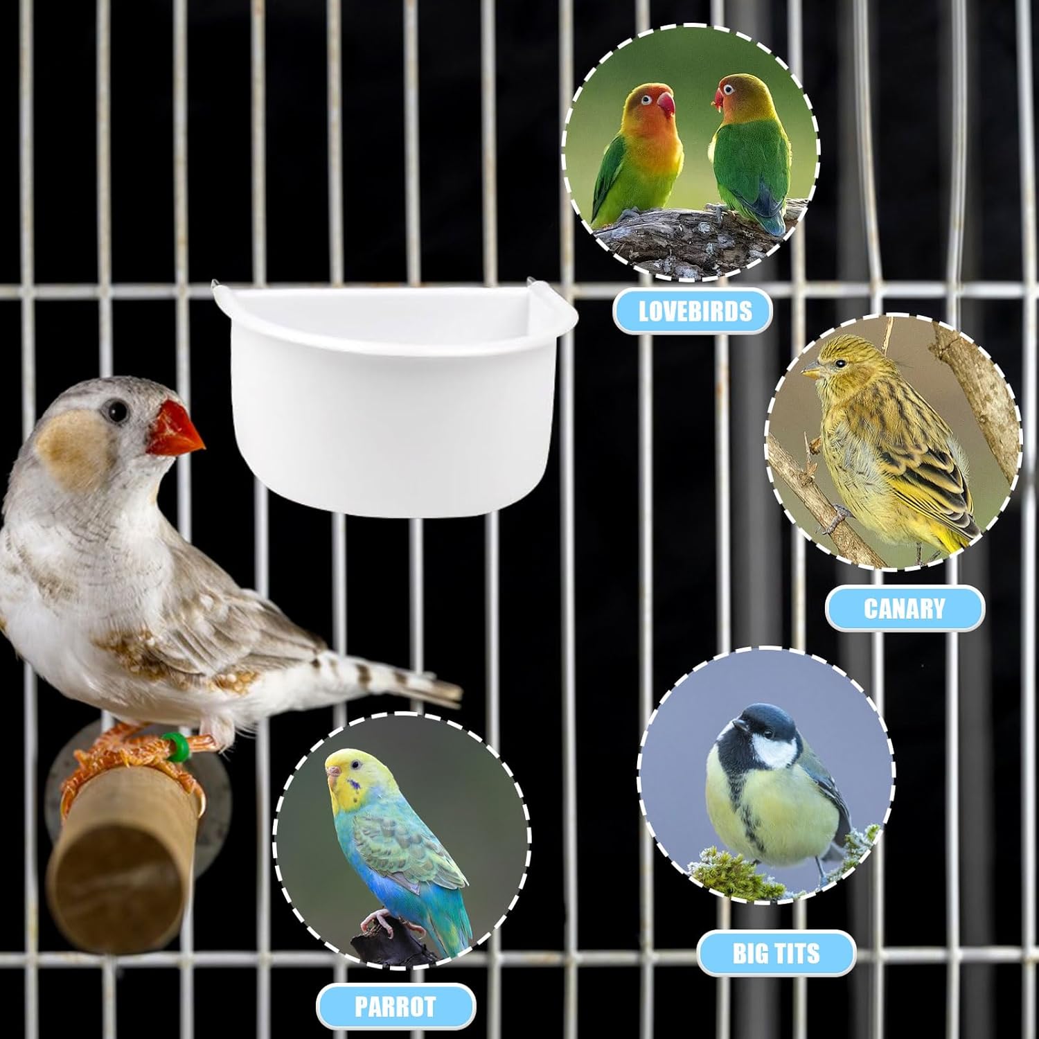 Bird Feeder, 2 Pcs Plastic Bird Food Feeder, Bird Water Cage Accessories, Hanging Bird Food Bowl Cups for Parrots Small Birds Pigeons Parakeet - Happypetzone.online - Image 4
