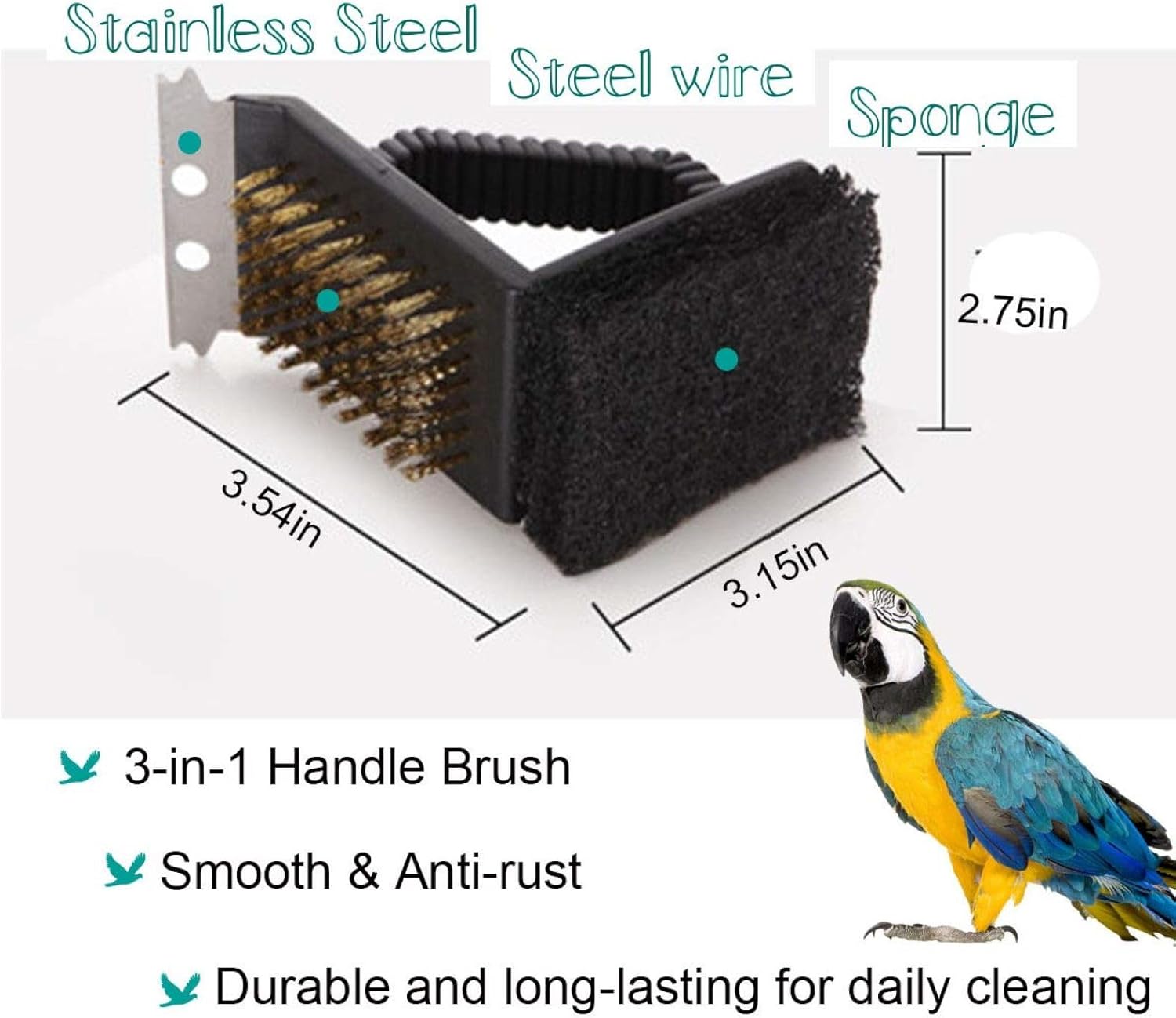 QBLEEV Bird Cage Cleaner, Bird Cage Cleaning Brushes, Multi-Function Stainless Steel Triangle Bird Cage Brush Set, Birdcage Cleaner Poop Off Scrub Brush Kit for Cleaning Bird Cage Perch Kennel - Happypetzone.online - Image 2