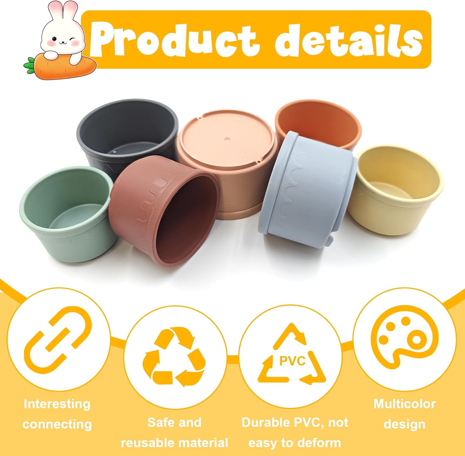 8 Pcs Stacking Cups for Small Animal Toys,Nesting Rabbit Toys of Different Sizes,Safe Plastic Colorful Nesting Toys for Bunny Guinea Pig Hiding Food and Playing - Happypetzone.online - Image 7