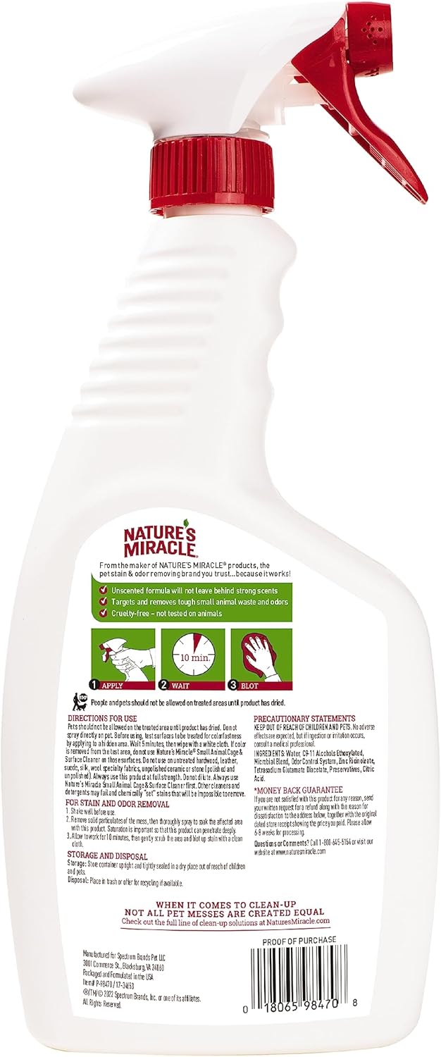 Nature’s Miracle Small Animal Cage and Surface Cleaner, Bio-Enzymatic Cleaning Formula, Destroy Tough Stains and Odors, 24 Ounces - Happypetzone.online - Image 2