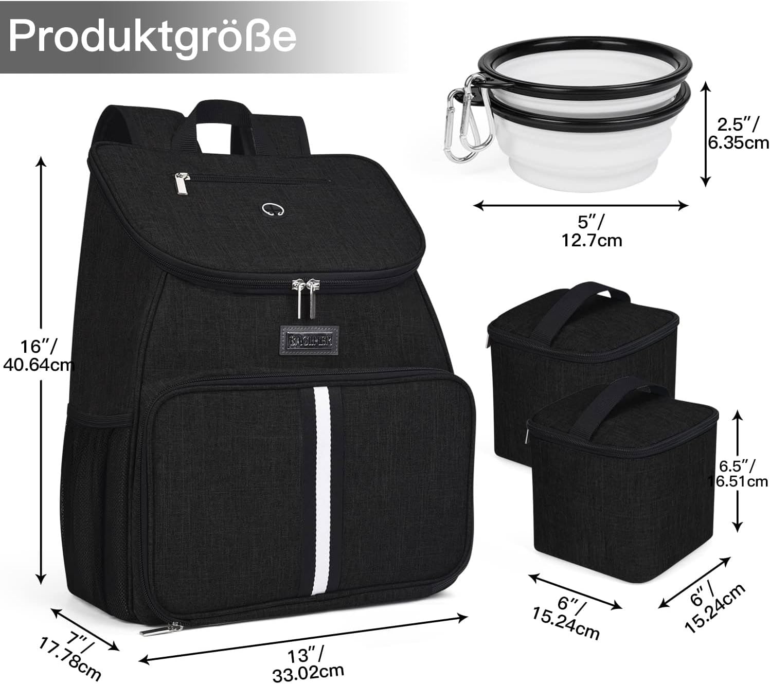 BAGLHER丨Dog Travel Bag, Airline Approved Pet Supplies Backpack, Dog Travel Backpack Accessories Set with 2 Silicone Collapsible Bowls and 2 Food Baskets. Black - Happypetzone.online - Image 3