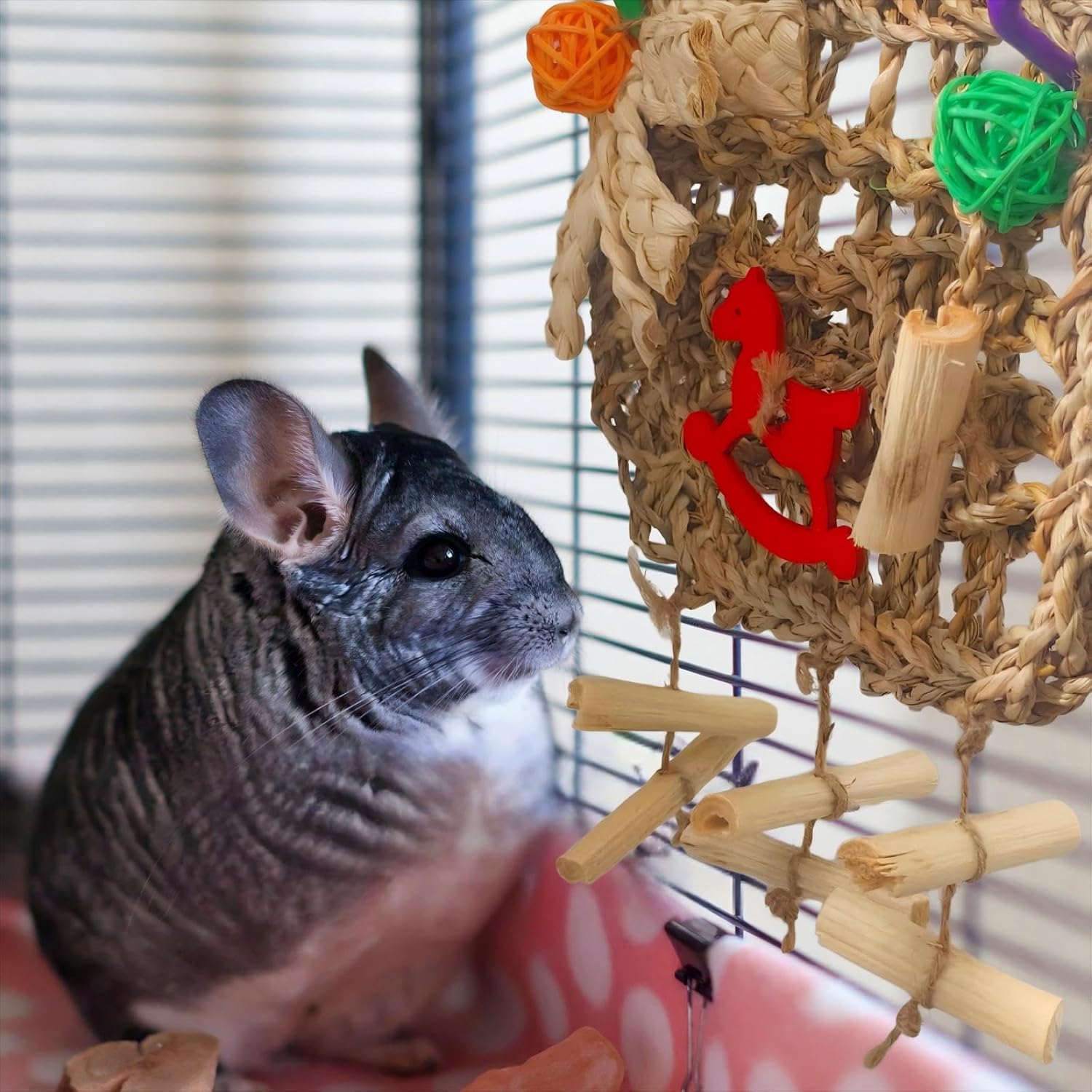 Rabbits Chew Toy,Bunny Cage Hanging Chew Toys and Treats,Grass with Sweet Bamboo for Guinea Pigs Chinchillas Hamsters Rats - Happypetzone.online - Image 4