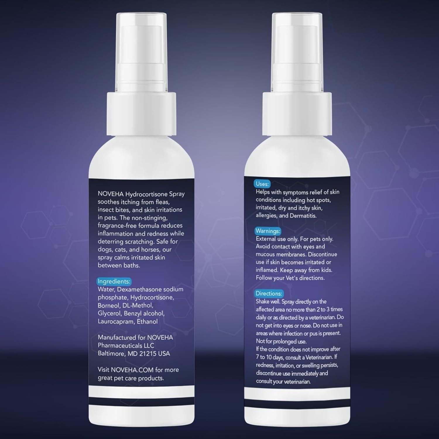 NOVEHA 1% Hydrocortisone Spray for Dogs, Cats, Horses – (3 x 120mL) - Happypetzone.online - Image 2