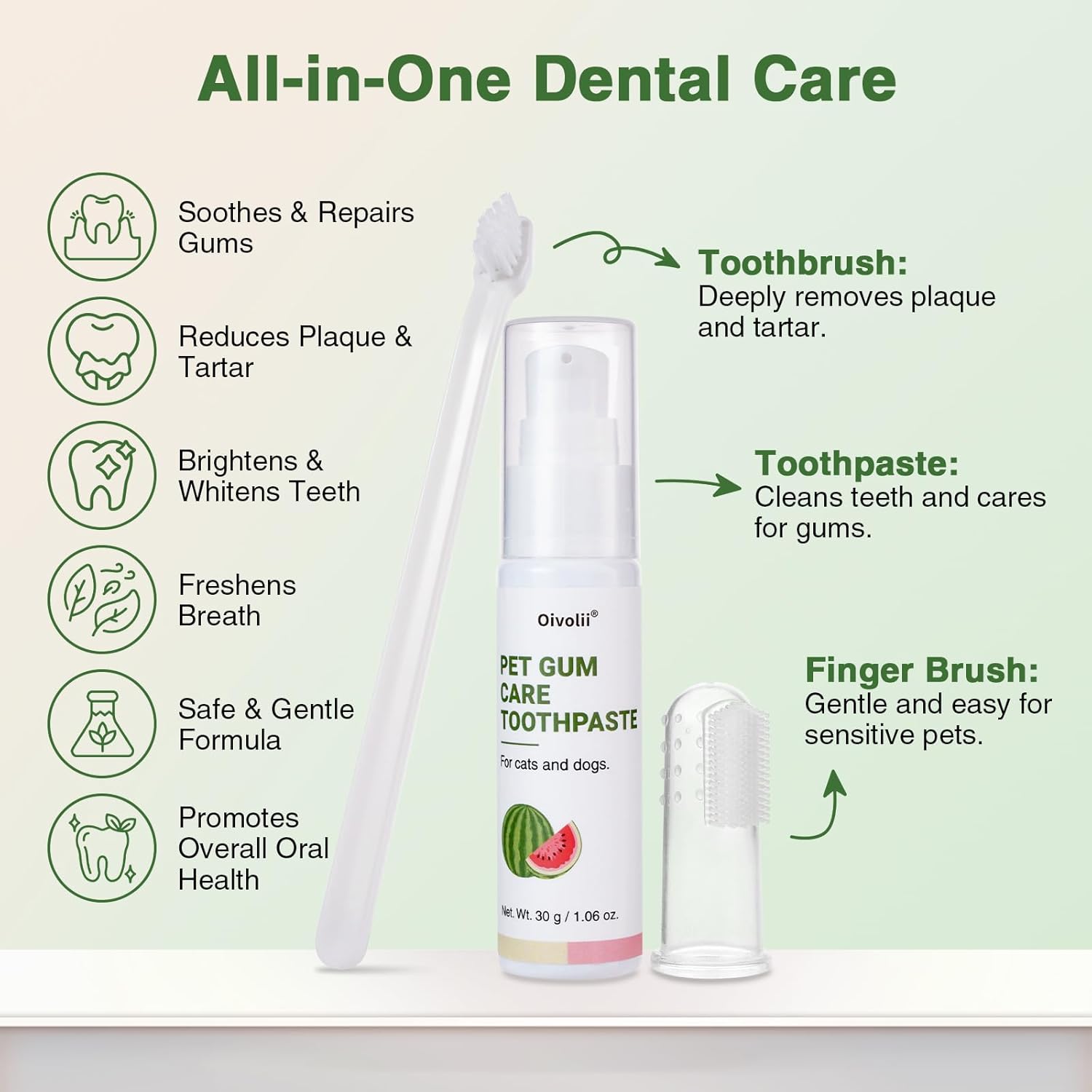 Cat Toothpaste Kit for Gum Care – Watermelon Flavor Dental Toothpaste with Finger Brush & Long-Handle Toothbrush – Soothes Gums, Freshens Breath, Reduces Plaque – Safe & Gentle for Daily Use - Happypetzone.online - Image 3